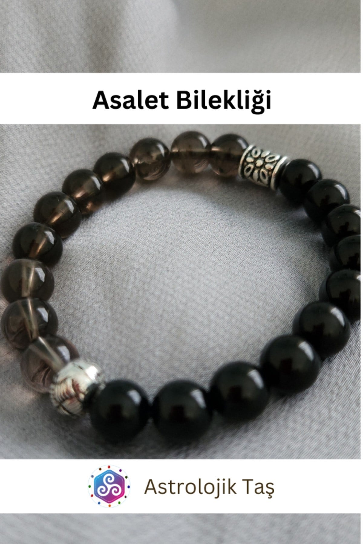Doğal Taş Asalet Bilekliği - Sertifikalı Dumanlı Kuvars Ve Oniks Taşları