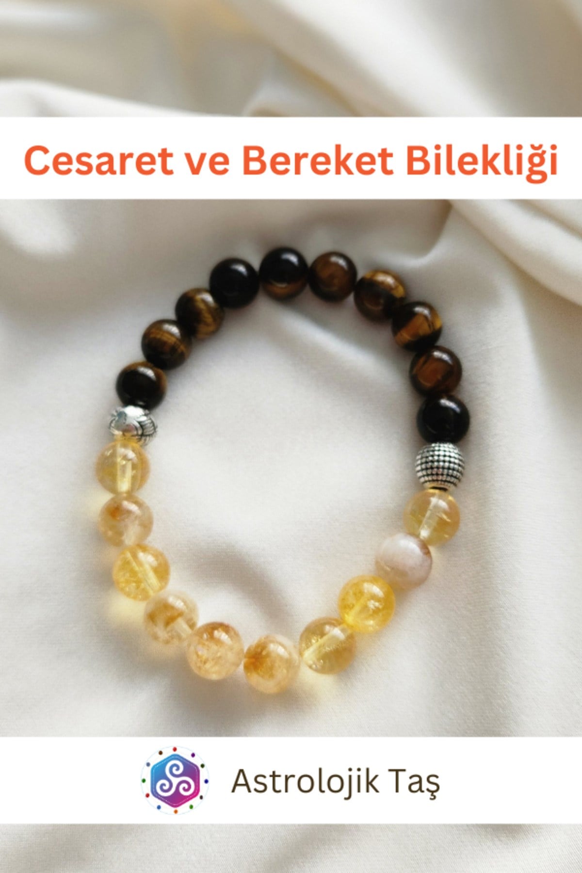 Doğal Taş Cesaret Ve Bereket Bilekliği, Sertifikalı Kaplan Gözü Ve Sitrin Taşı