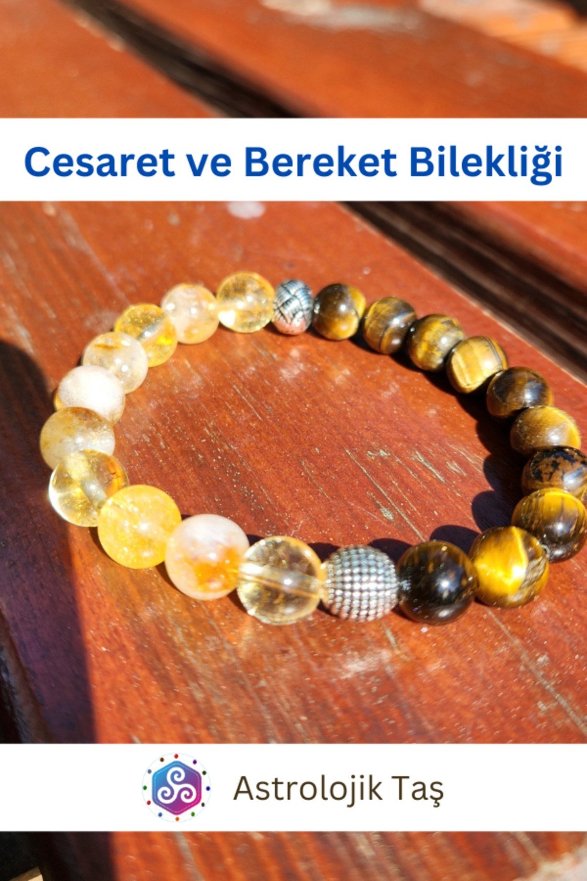 Doğal Taş Cesaret Ve Bereket Bilekliği, Sertifikalı Kaplan Gözü Ve Sitrin Taşı