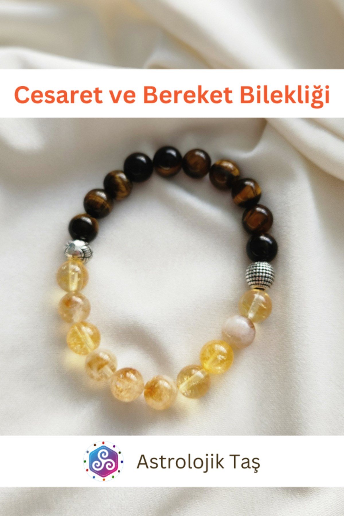 Doğal Taş Cesaret Ve Bereket Bilekliği, Sertifikalı Kaplan Gözü Ve Sitrin Taşı