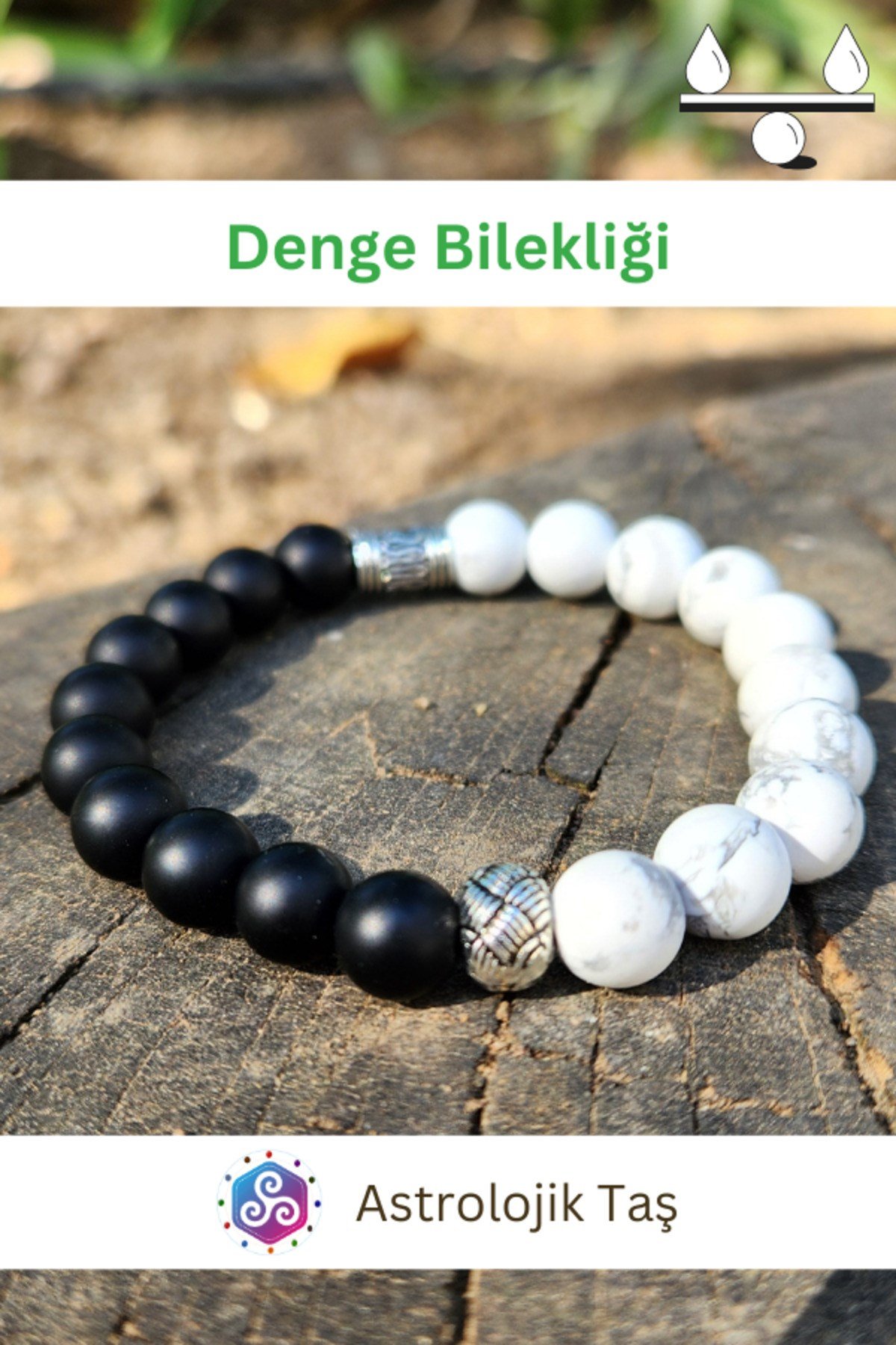 Doğal Taş Denge Bilekliği, Sertifikalı Havlit Ve Oniks Taşı