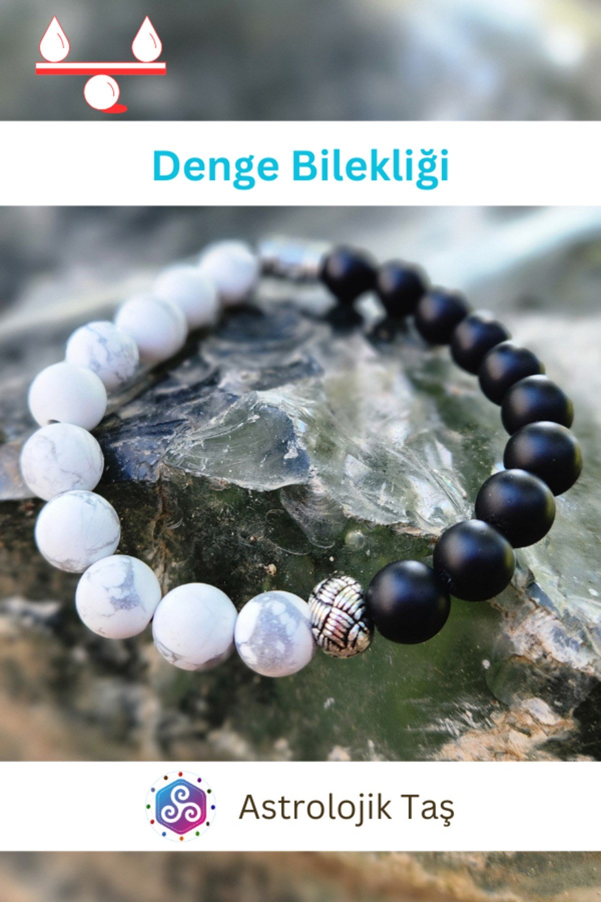 Doğal Taş Denge Bilekliği, Sertifikalı Havlit Ve Oniks Taşı
