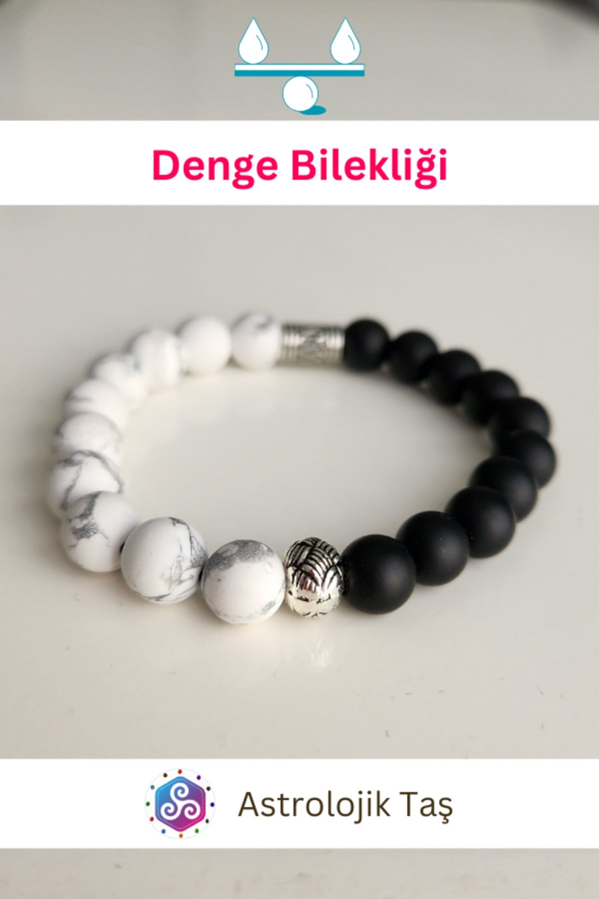 Doğal Taş Denge Bilekliği, Sertifikalı Havlit Ve Oniks Taşı