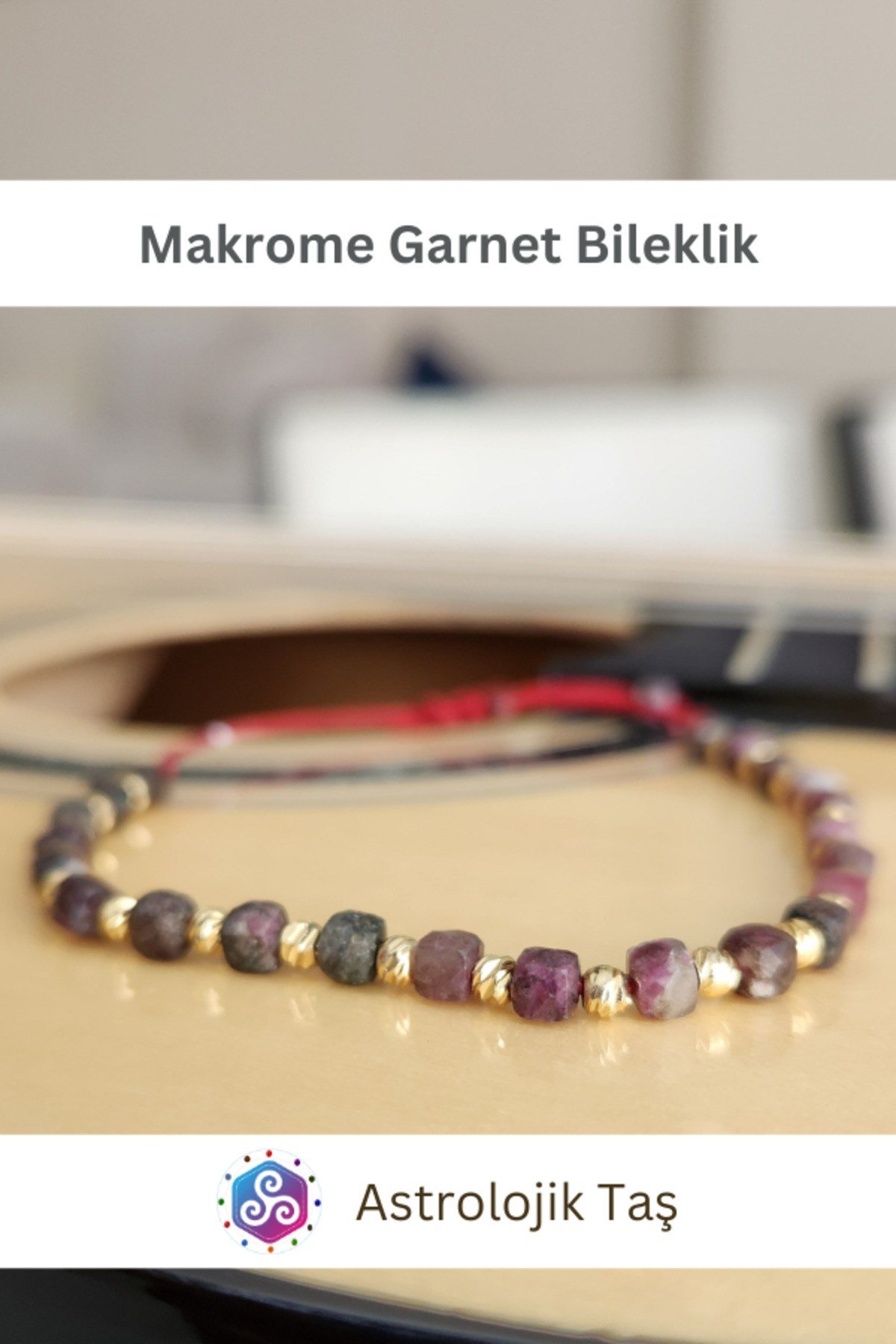 Garnet Doğal Taş Faset Küp Kesim 4mm Makrome Bileklik - Garnet Taşı