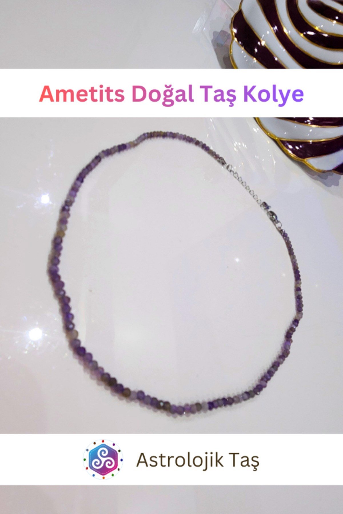 Hakiki Ametist Doğal Taş Kolye - 3 mm Fasetli Küre Kesim Tam Tur - Mor Işıltılı Şıklık - Sertifikalı