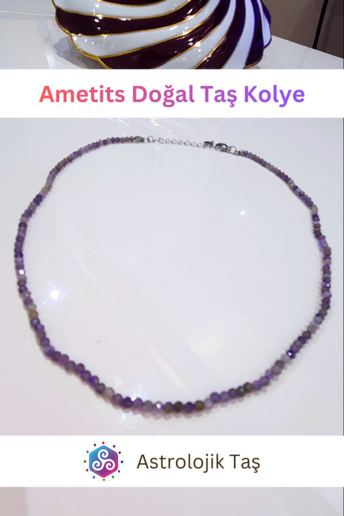 Hakiki Ametist Doğal Taş Kolye - 3 mm Fasetli Küre Kesim Tam Tur - Mor Işıltılı Şıklık - Sertifikalı