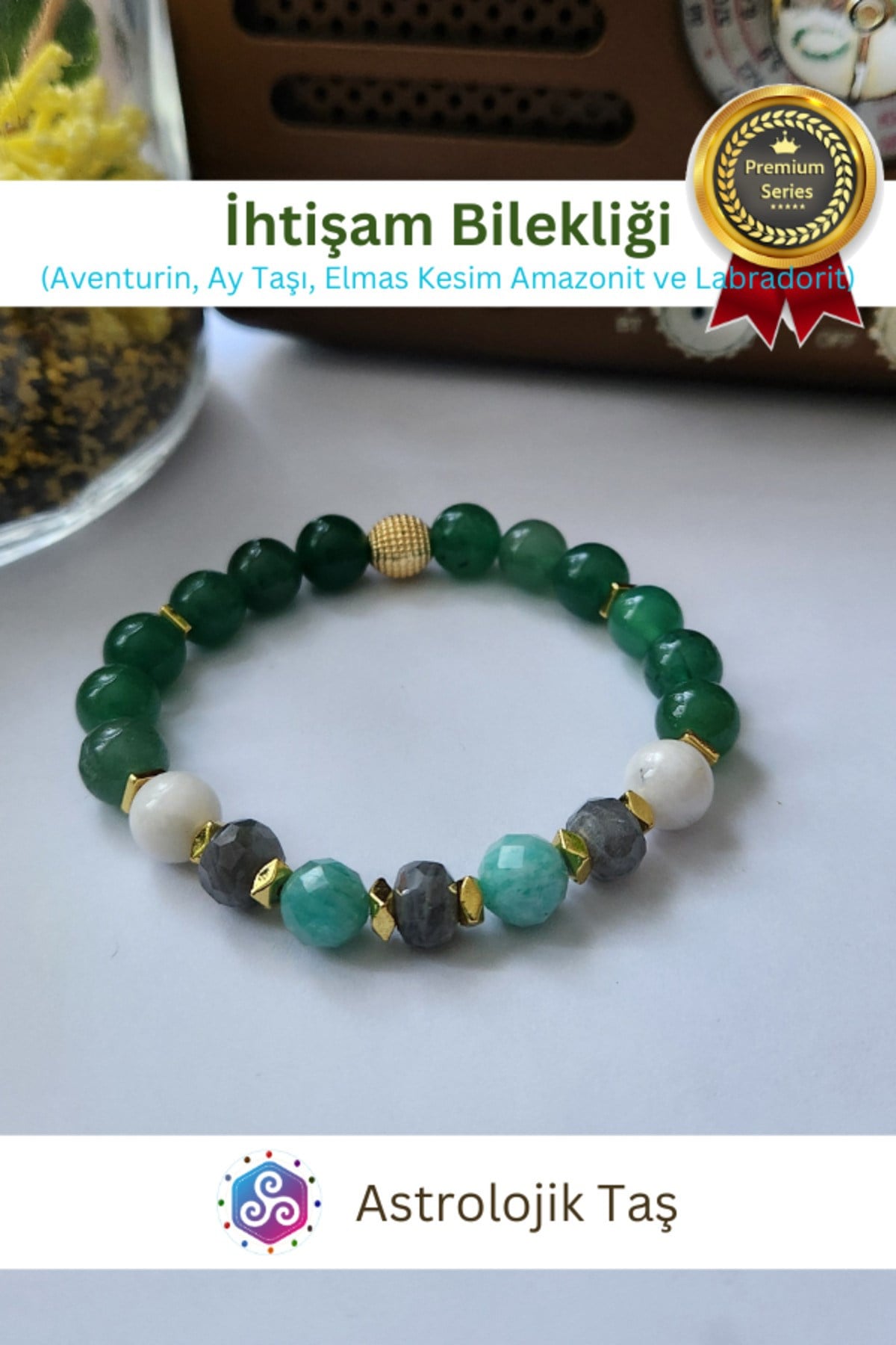 İhtişam Doğal Taş Bileklik (Aventurin, Ay Taşı, Elmas Kesim Amazonit & Elmas Kesim Labradorit)