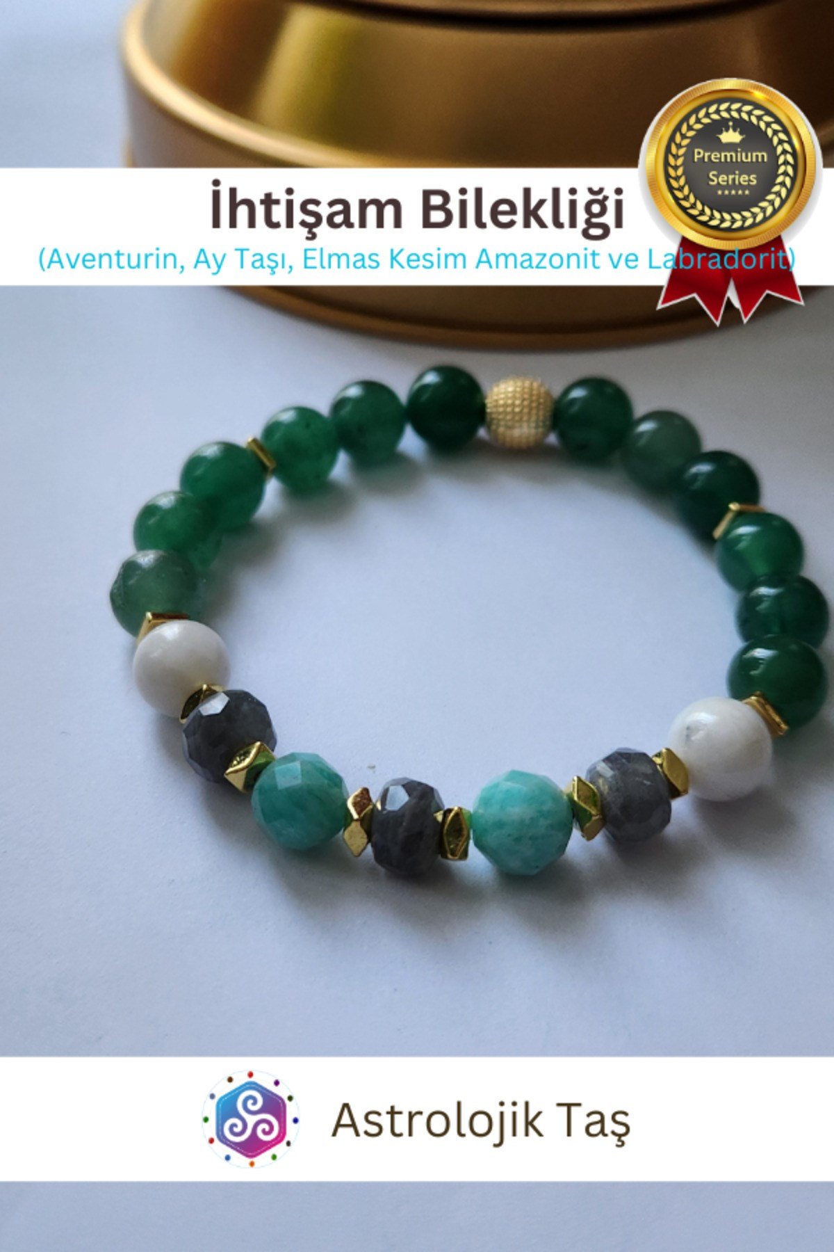 İhtişam Doğal Taş Bileklik (Aventurin, Ay Taşı, Elmas Kesim Amazonit & Elmas Kesim Labradorit)