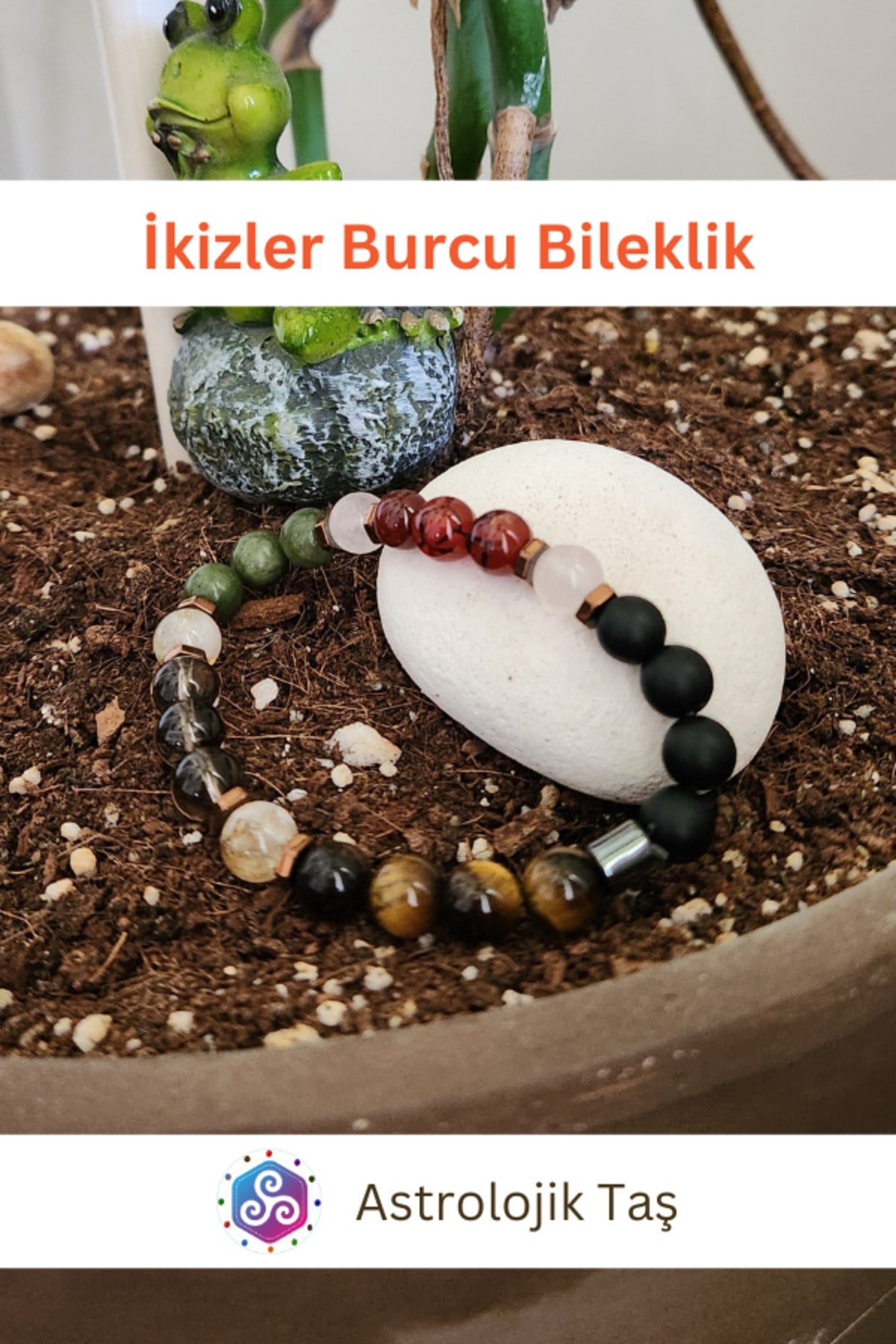 İkizler Burcu Bilekliği -Yeşim, Oniks, Kırmızı Akik, Kuvars, Kaplan Gözü, Pembe Kuvars & Sitrin Taşı