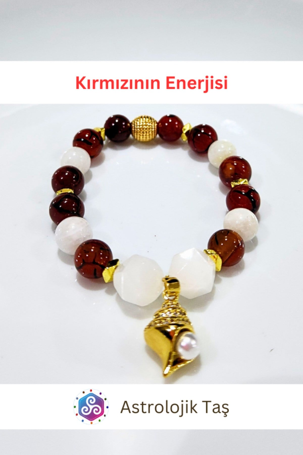 Kırmızının Enerjisi Doğal Taş Bileklik – 2026 Yeni Yıl Bilekliği – K. Akik – Ay Taşı – P. Kuvars