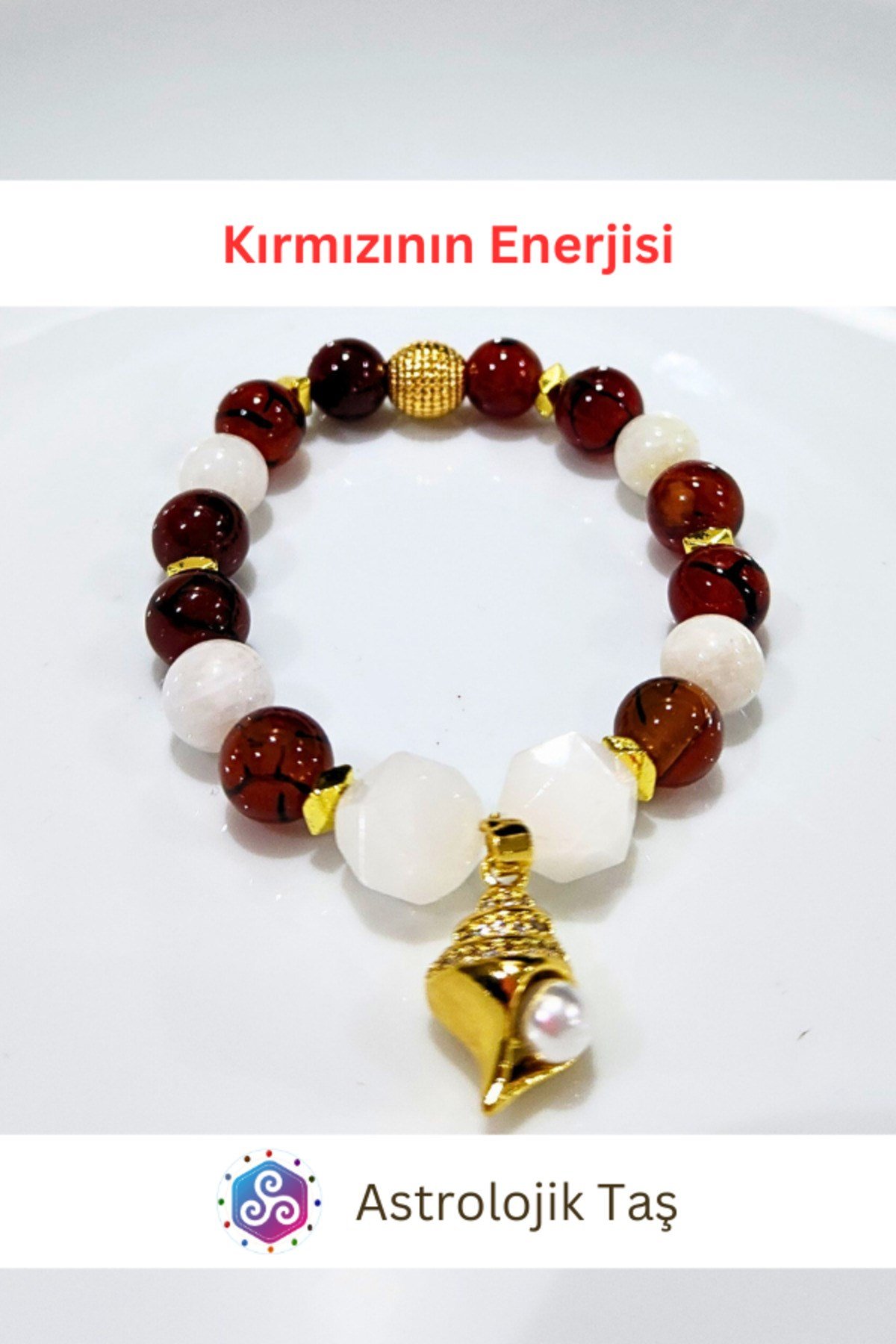 Kırmızının Enerjisi Doğal Taş Bileklik – 2026 Yeni Yıl Bilekliği – K. Akik – Ay Taşı – P. Kuvars