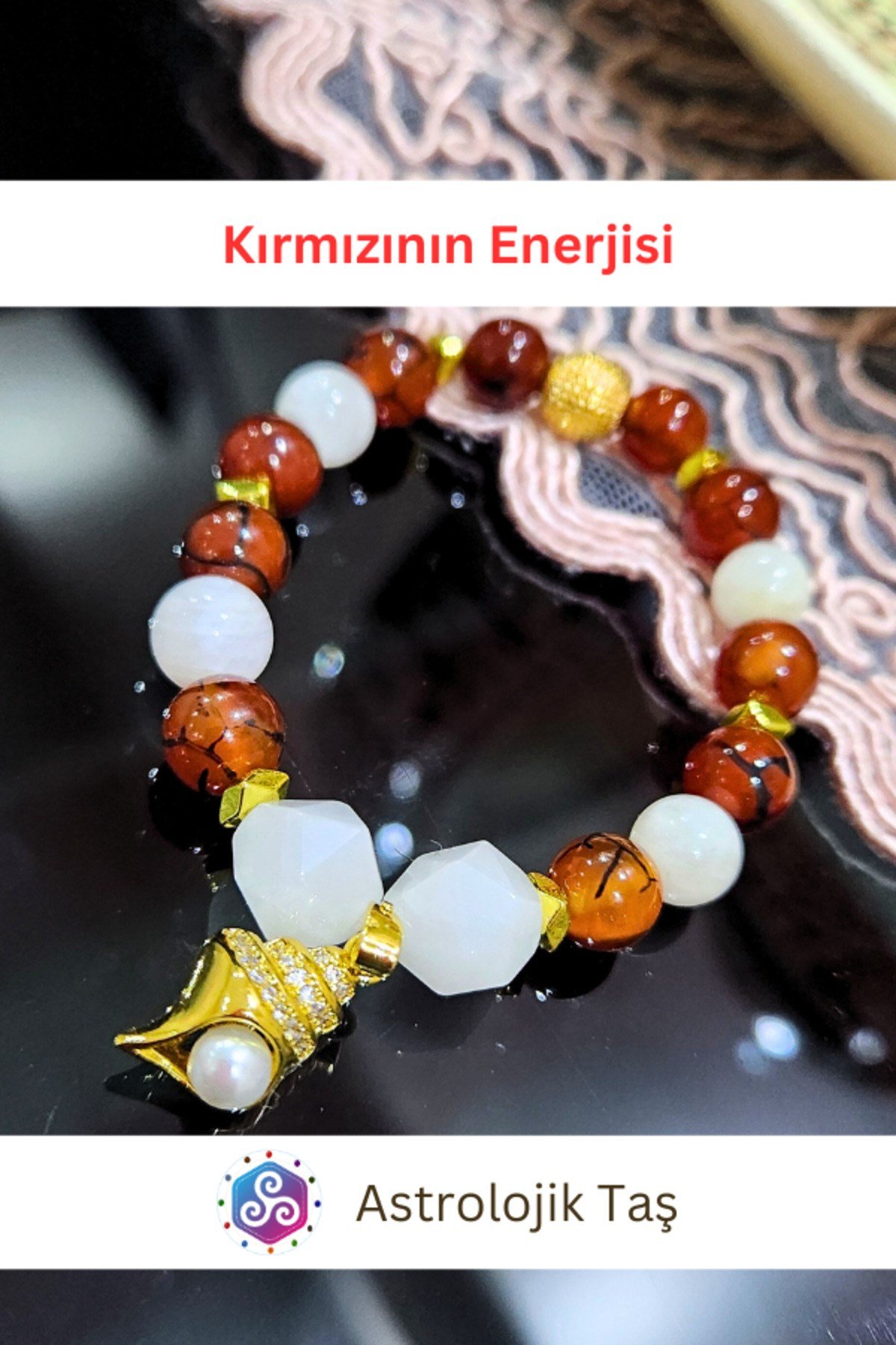 Kırmızının Enerjisi Doğal Taş Bileklik – 2026 Yeni Yıl Bilekliği – K. Akik – Ay Taşı – P. Kuvars