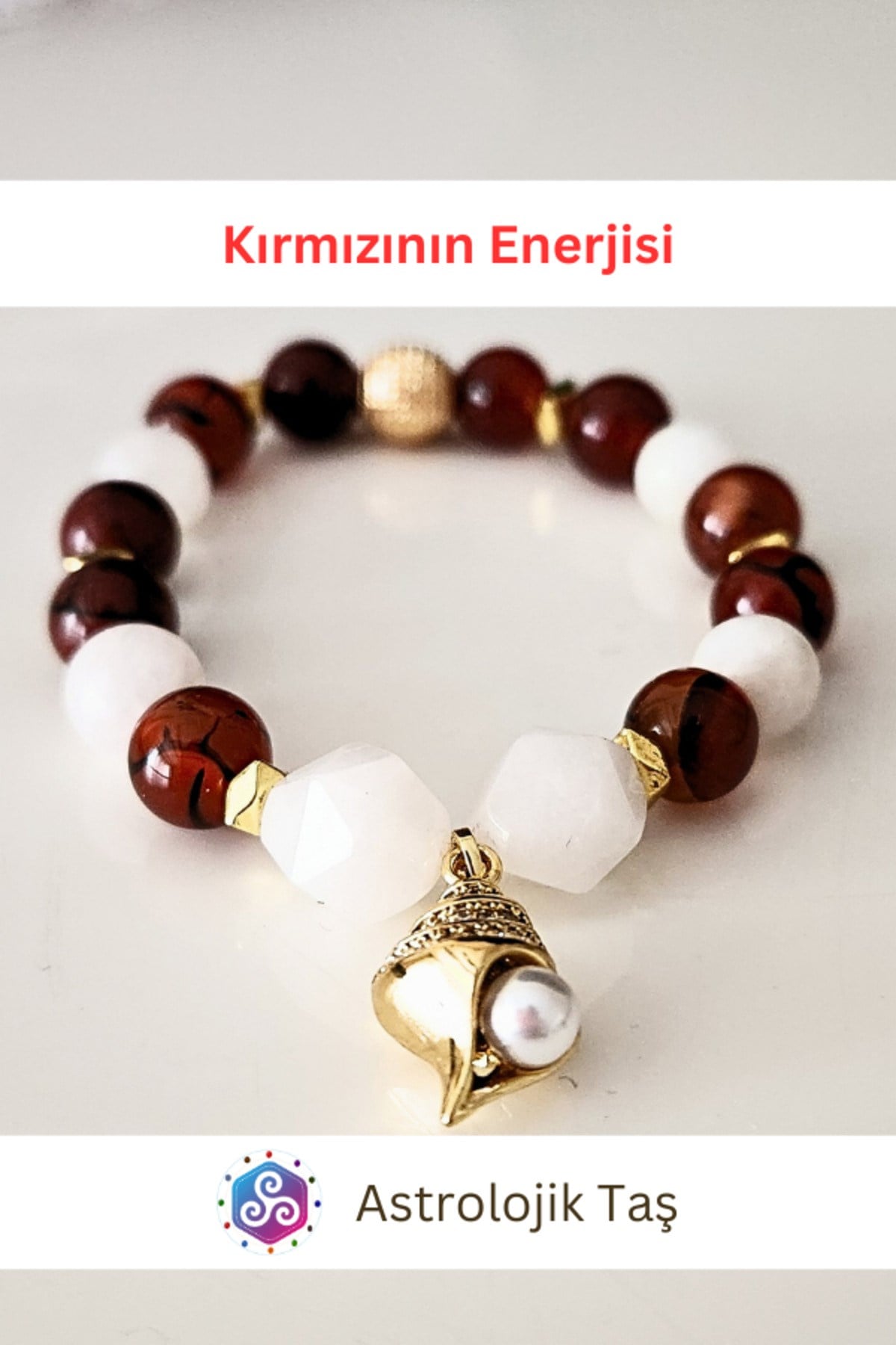 Kırmızının Enerjisi Doğal Taş Bileklik – 2026 Yeni Yıl Bilekliği – K. Akik – Ay Taşı – P. Kuvars