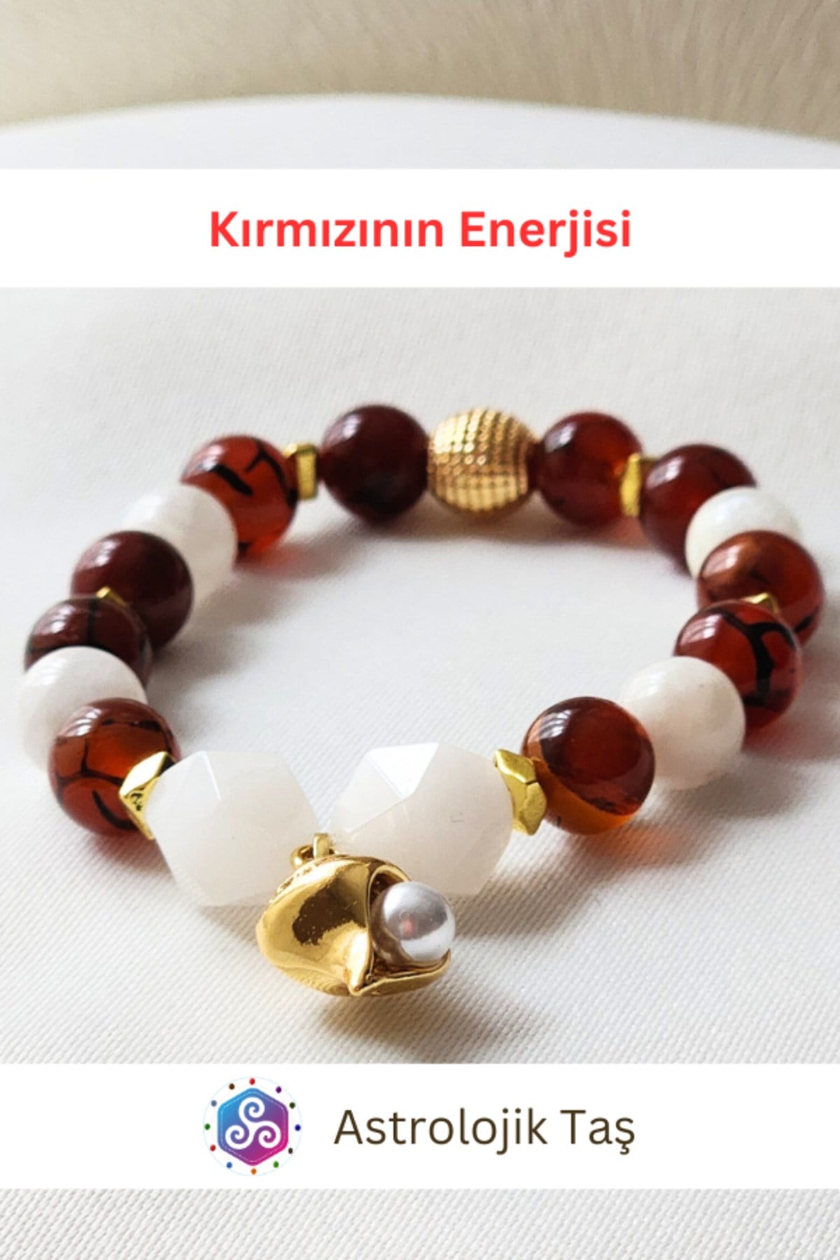 Kırmızının Enerjisi Doğal Taş Bileklik – 2026 Yeni Yıl Bilekliği – K. Akik – Ay Taşı – P. Kuvars