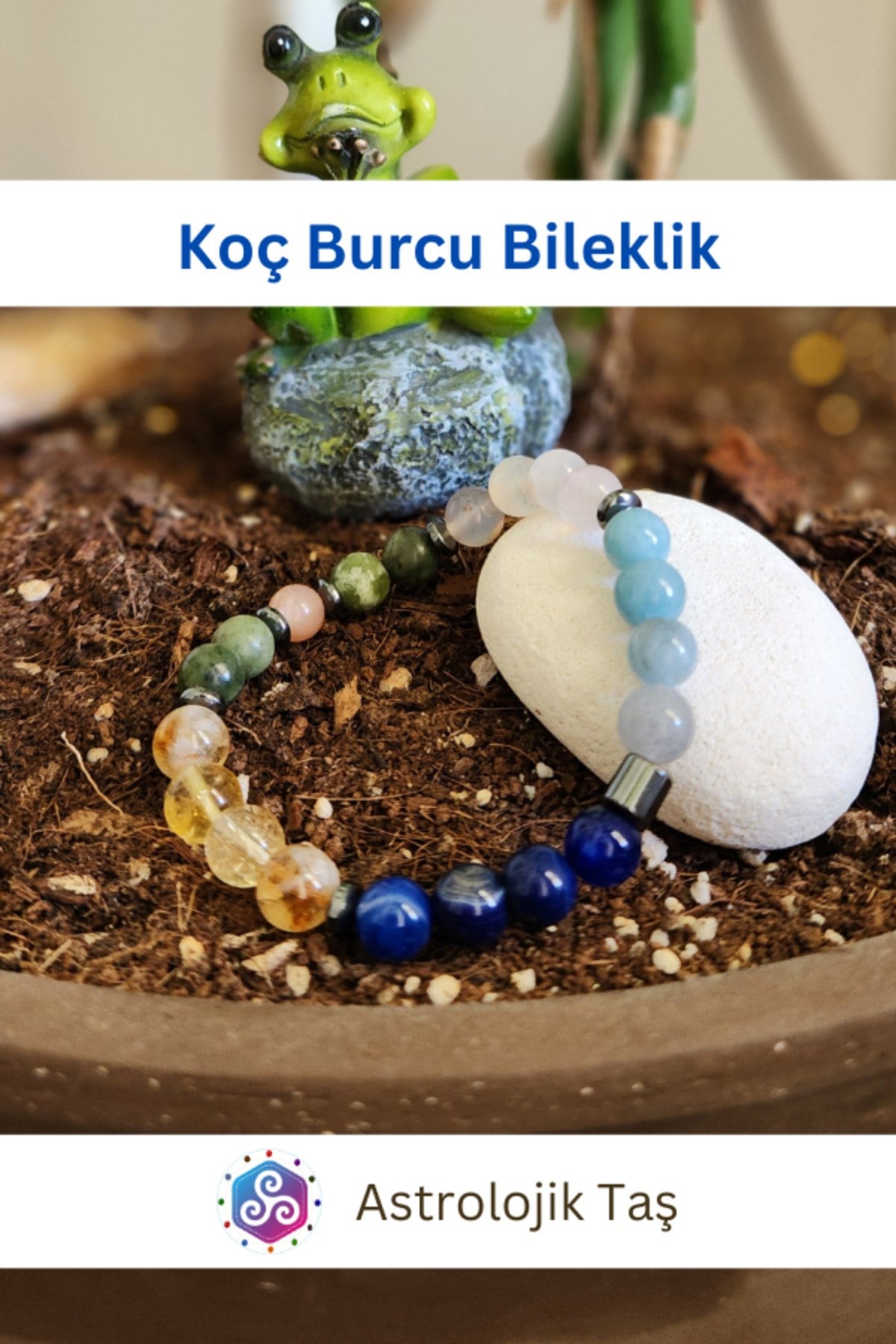 Koç Burcu Doğal Taş Bileklik - Sertifikalı - M.Akik, Yeşim , Güneş Taşı, Sitrin, Akuamarin, B.Akik