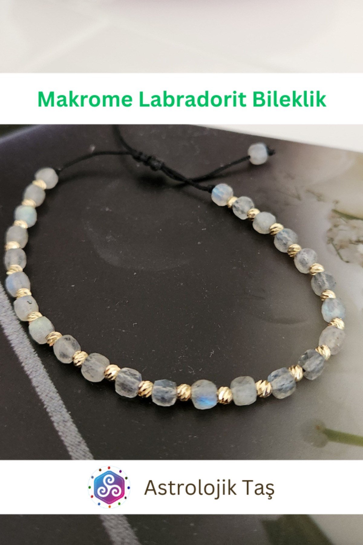 Labradorit Doğal Taş Faset Küp Kesim 4mm Makrome Bileklik