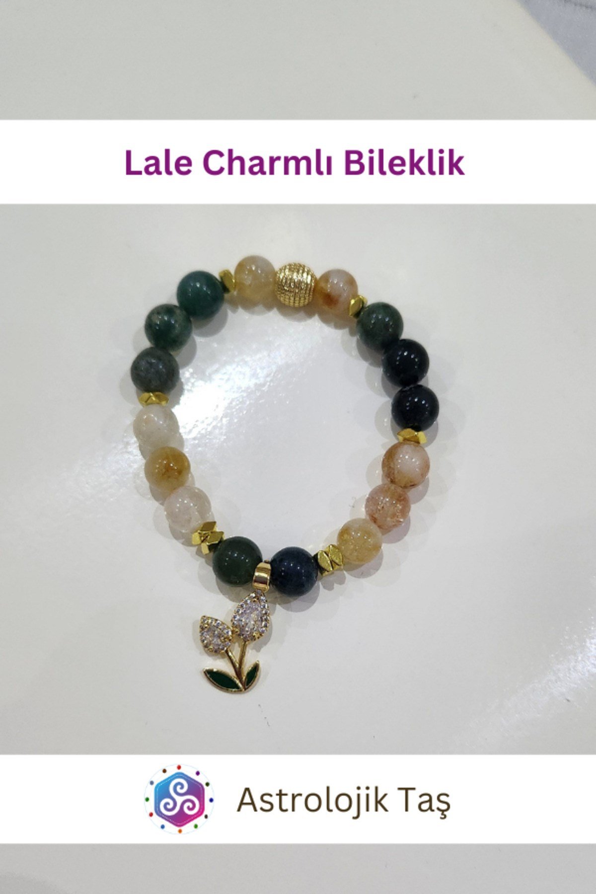 Lale Charmlı Doğal Taş Bileklik – Sertifikalı - Akik -Sitrin