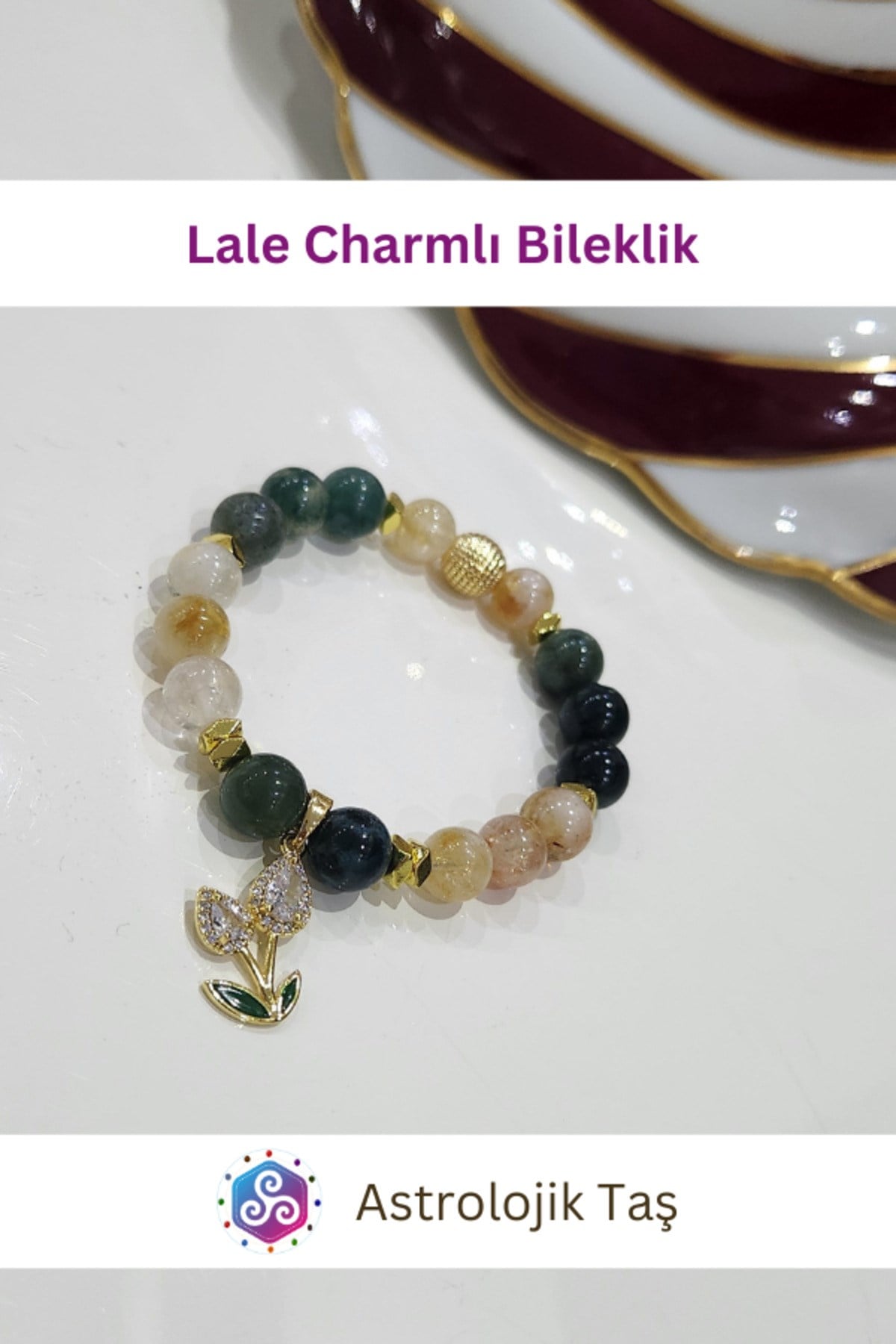 Lale Charmlı Doğal Taş Bileklik – Sertifikalı - Akik -Sitrin