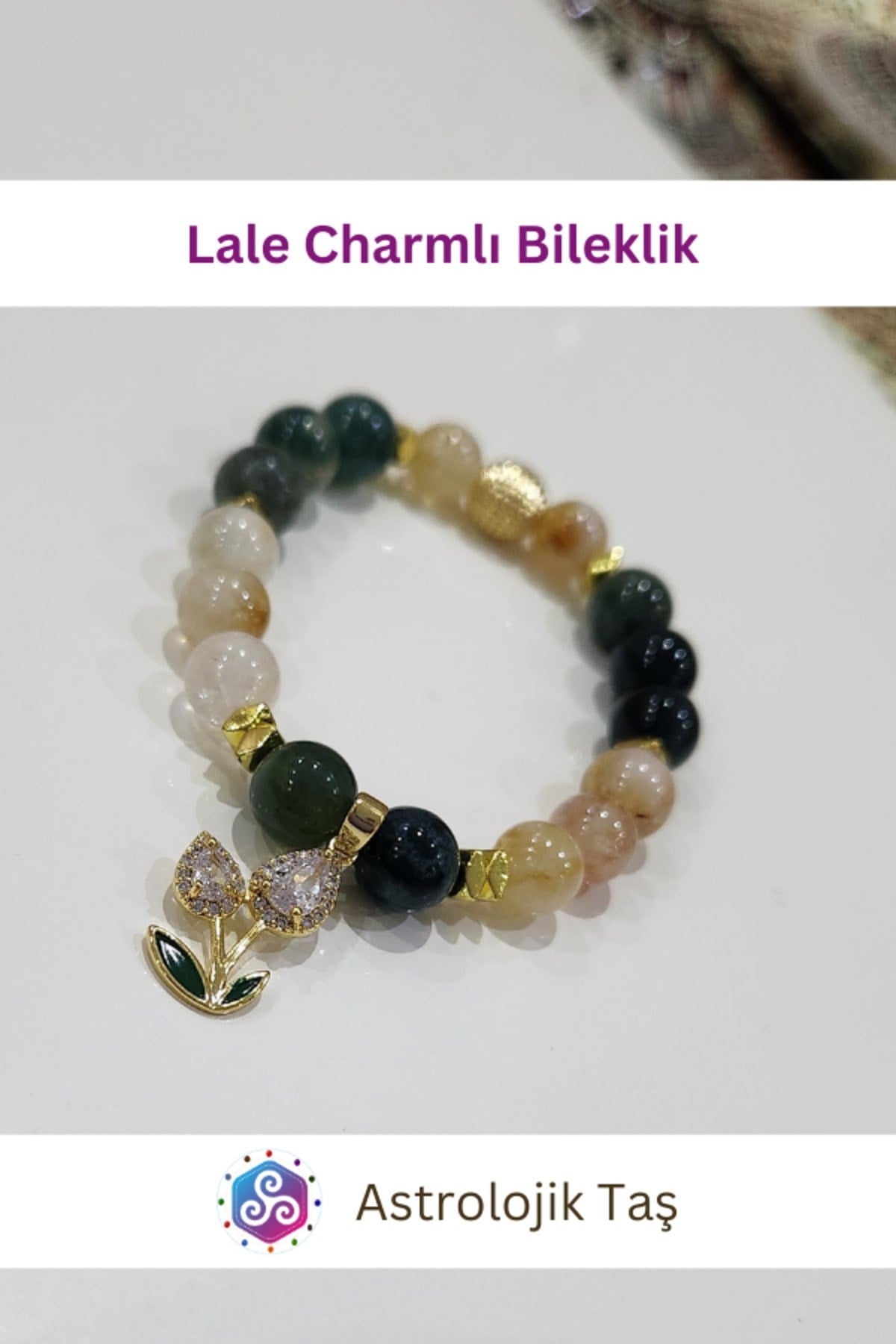 Lale Charmlı Doğal Taş Bileklik – Sertifikalı - Akik -Sitrin