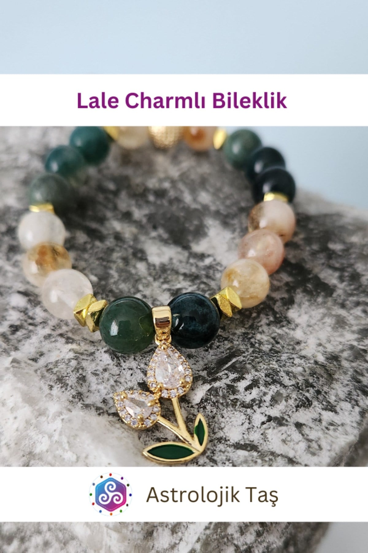 Lale Charmlı Doğal Taş Bileklik – Sertifikalı - Akik -Sitrin