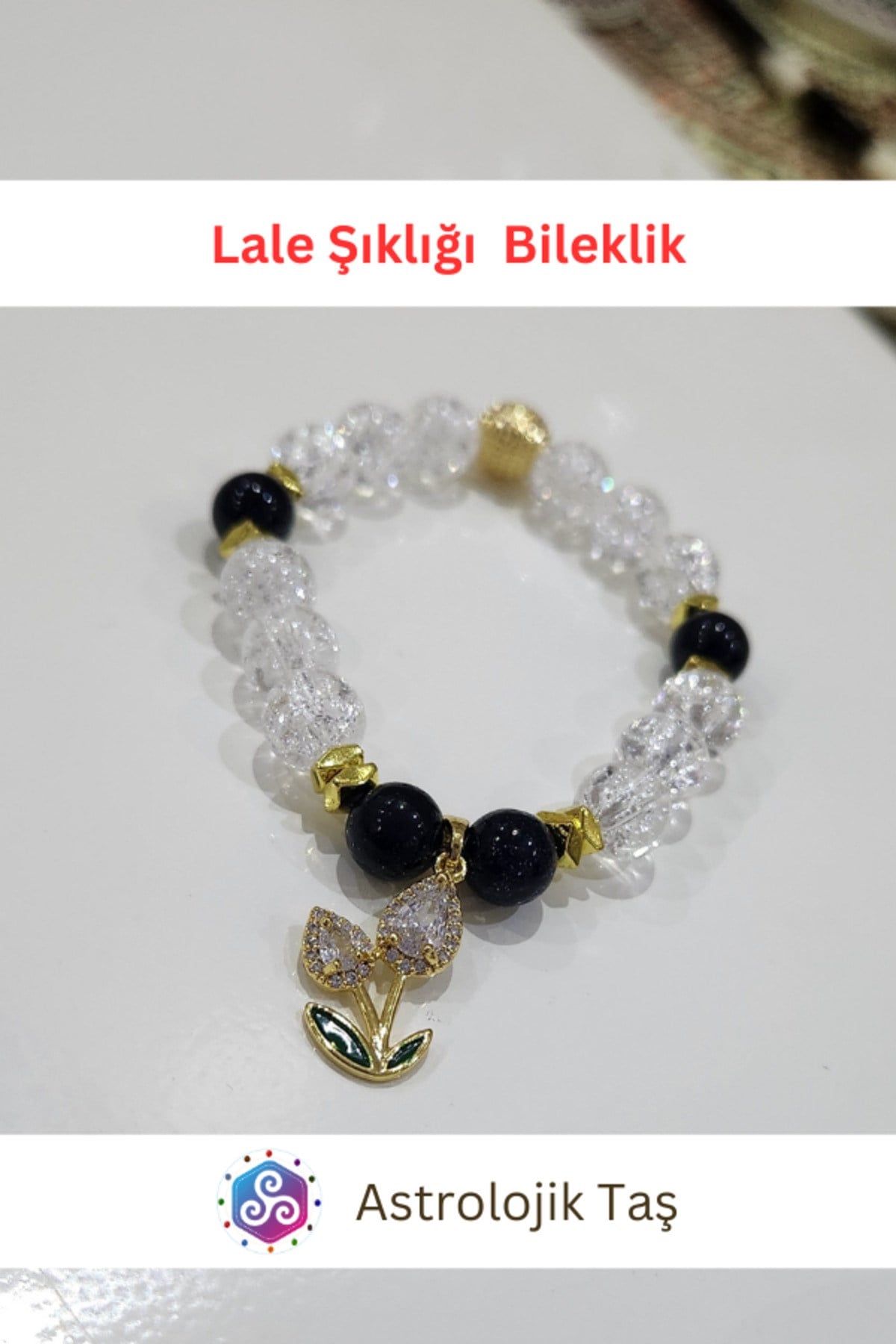 Lale Şıklığı Doğal Taş Bileklik – Sertifikalı - Yıldız Taşı –Necef ve Lale Charmlı