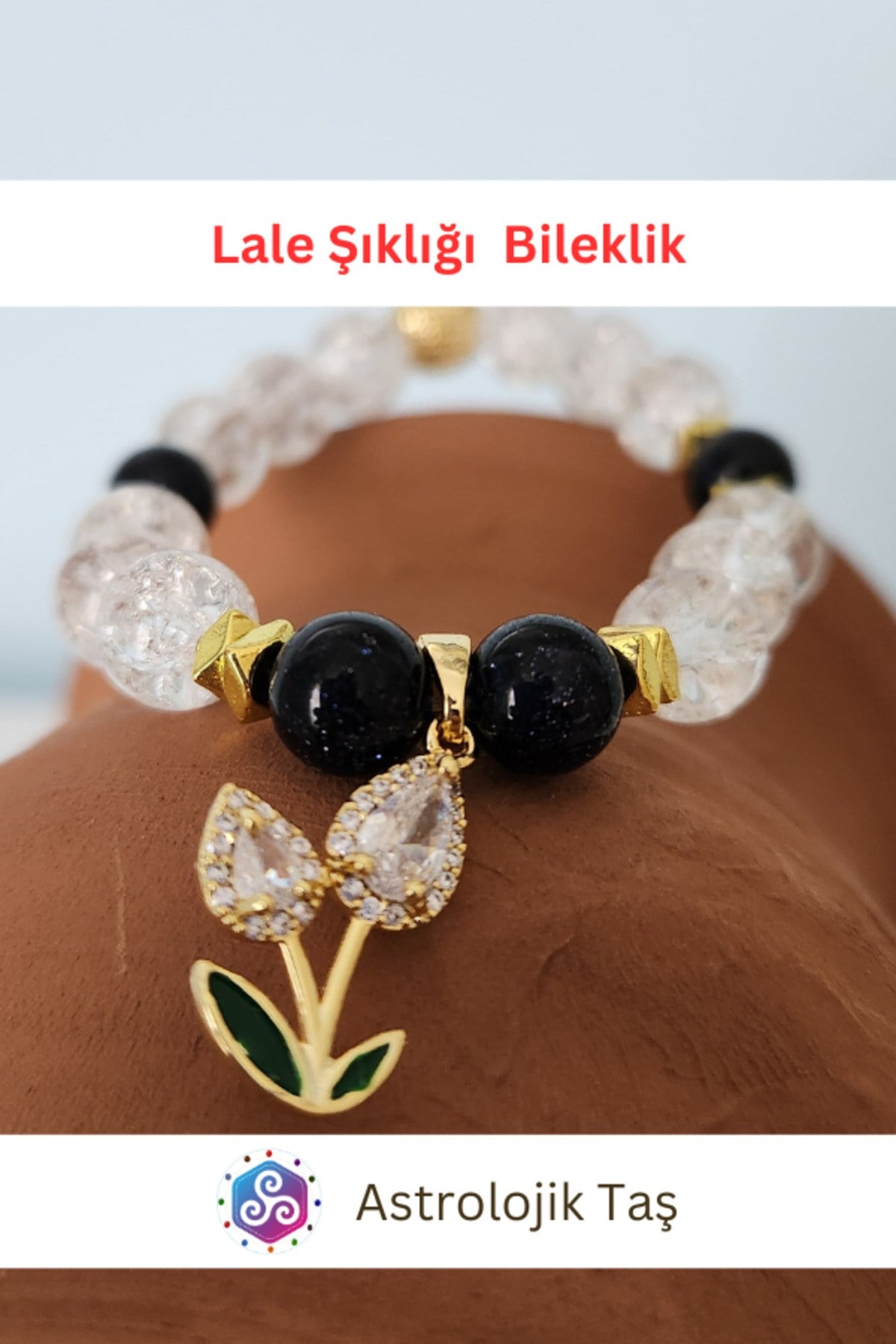Lale Şıklığı Doğal Taş Bileklik – Sertifikalı - Yıldız Taşı –Necef ve Lale Charmlı