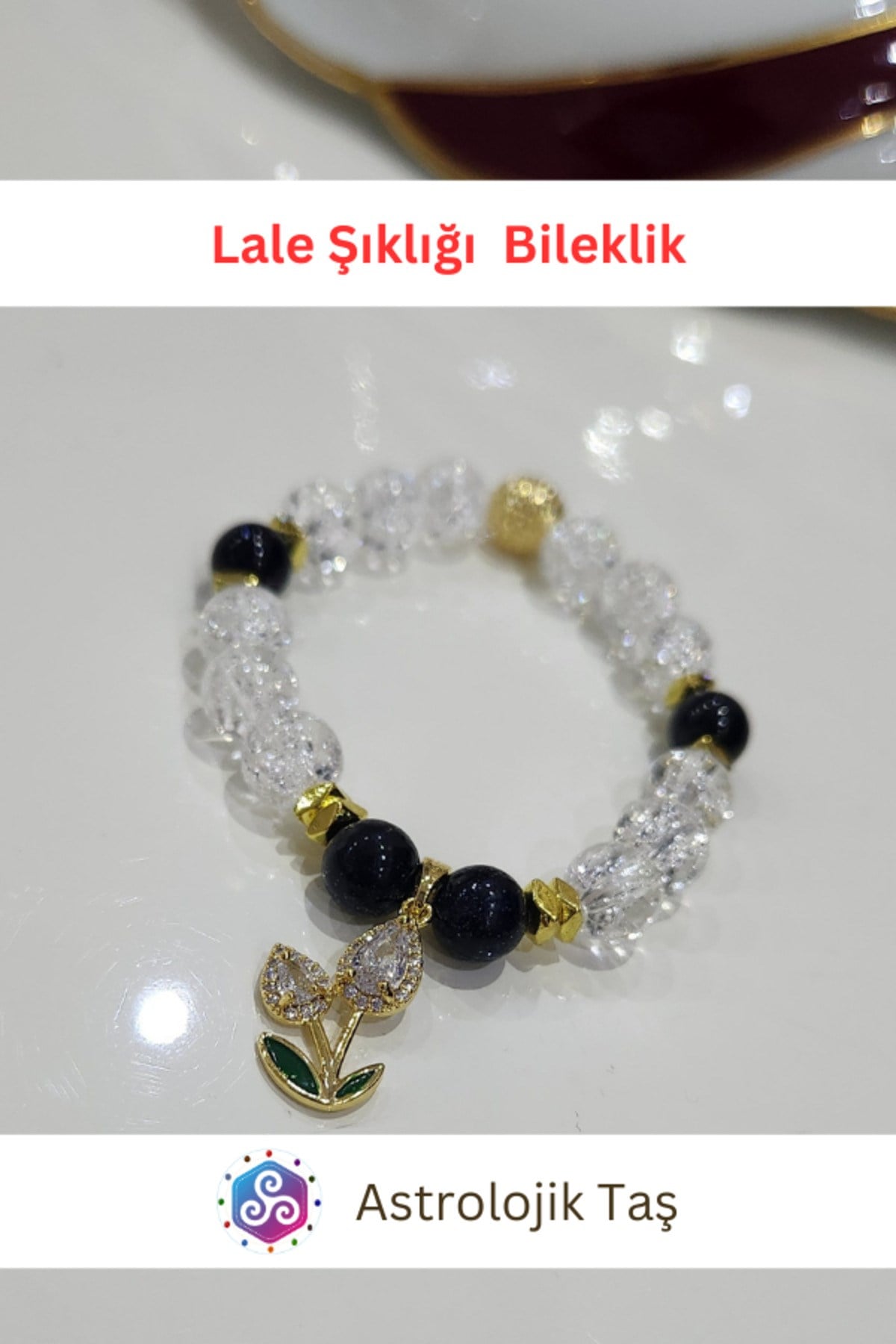 Lale Şıklığı Doğal Taş Bileklik – Sertifikalı - Yıldız Taşı –Necef ve Lale Charmlı