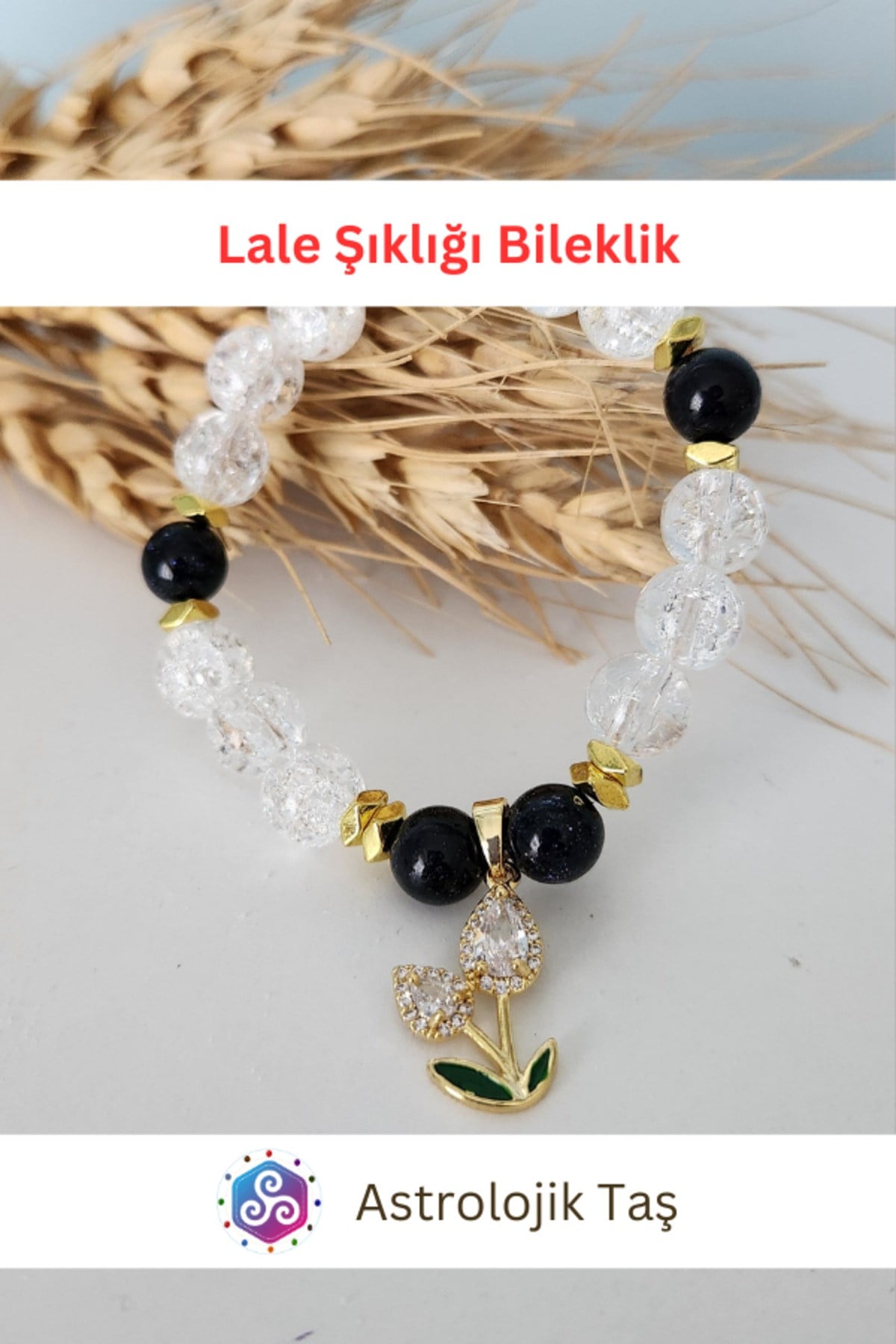 Lale Şıklığı Doğal Taş Bileklik – Sertifikalı - Yıldız Taşı –Necef ve Lale Charmlı