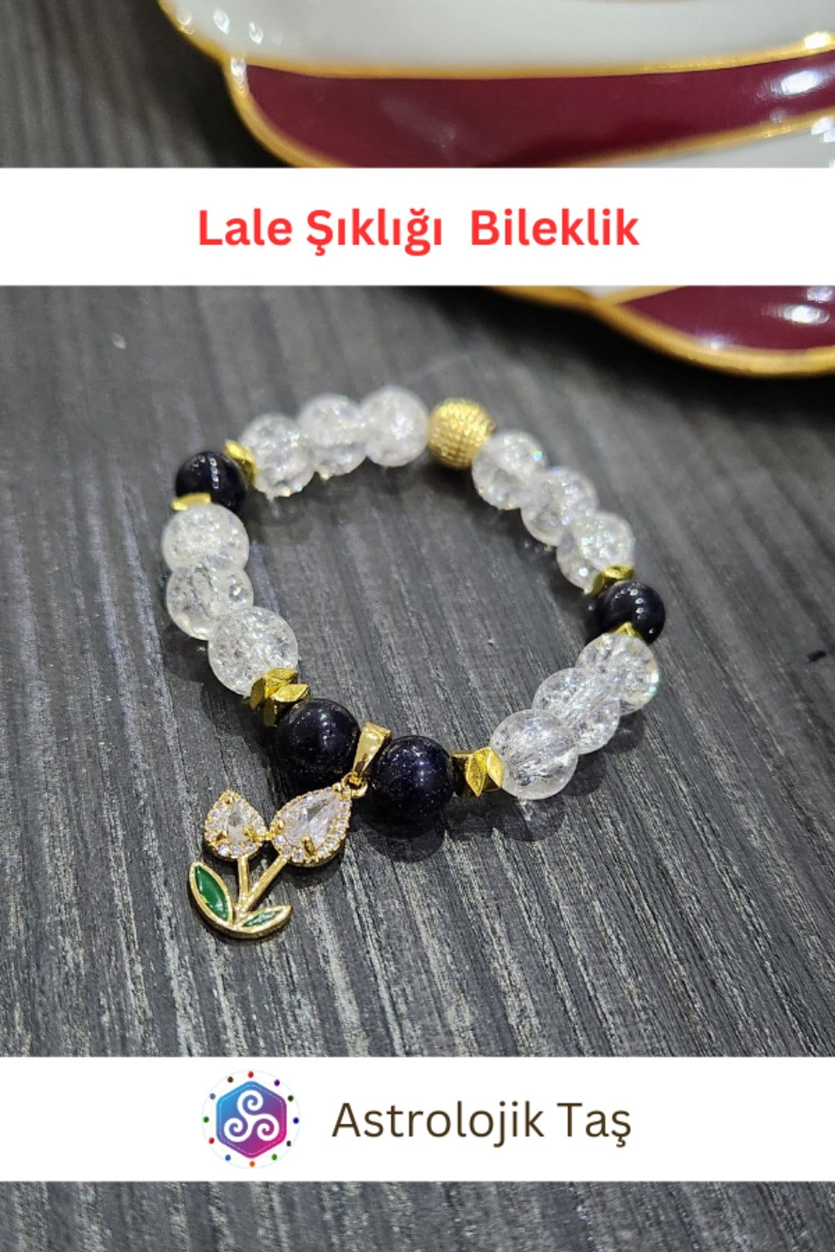 Lale Şıklığı Doğal Taş Bileklik – Sertifikalı - Yıldız Taşı –Necef ve Lale Charmlı