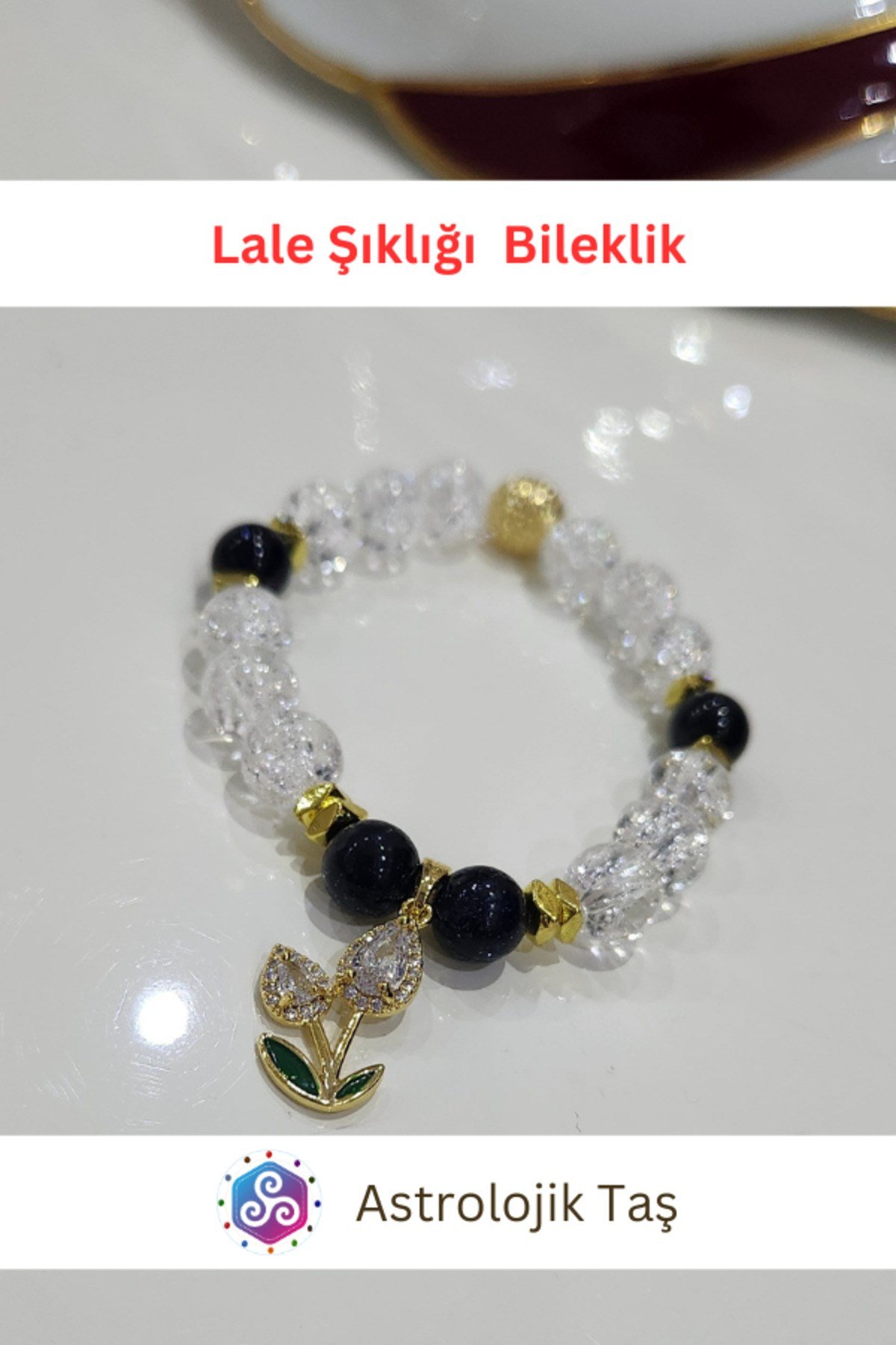 Lale Şıklığı Doğal Taş Bileklik – Sertifikalı - Yıldız Taşı –Necef ve Lale Charmlı