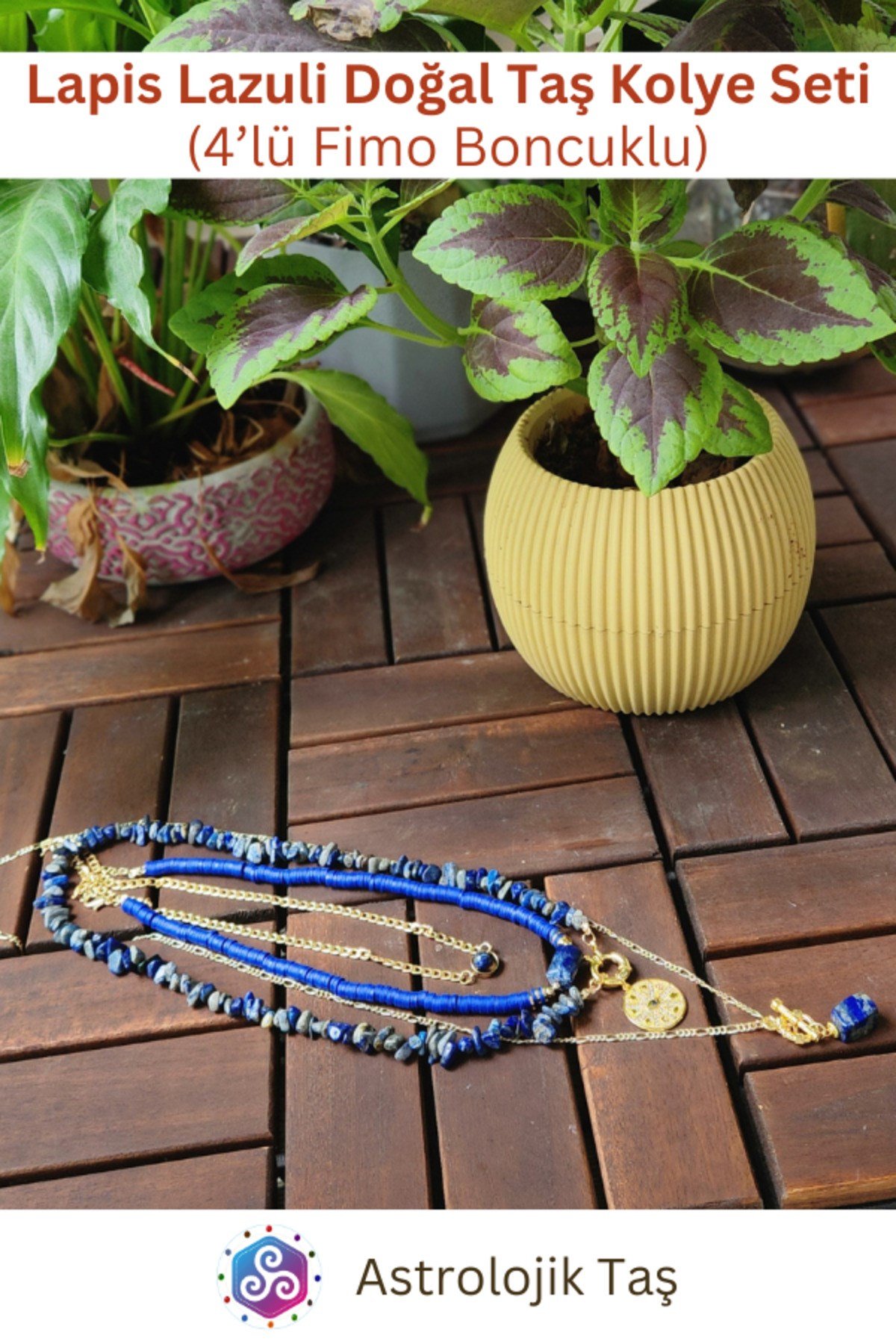 Lapis Lazuli Doğal Taş 4’lü Kolye Seti (Fimo Boncuklu)