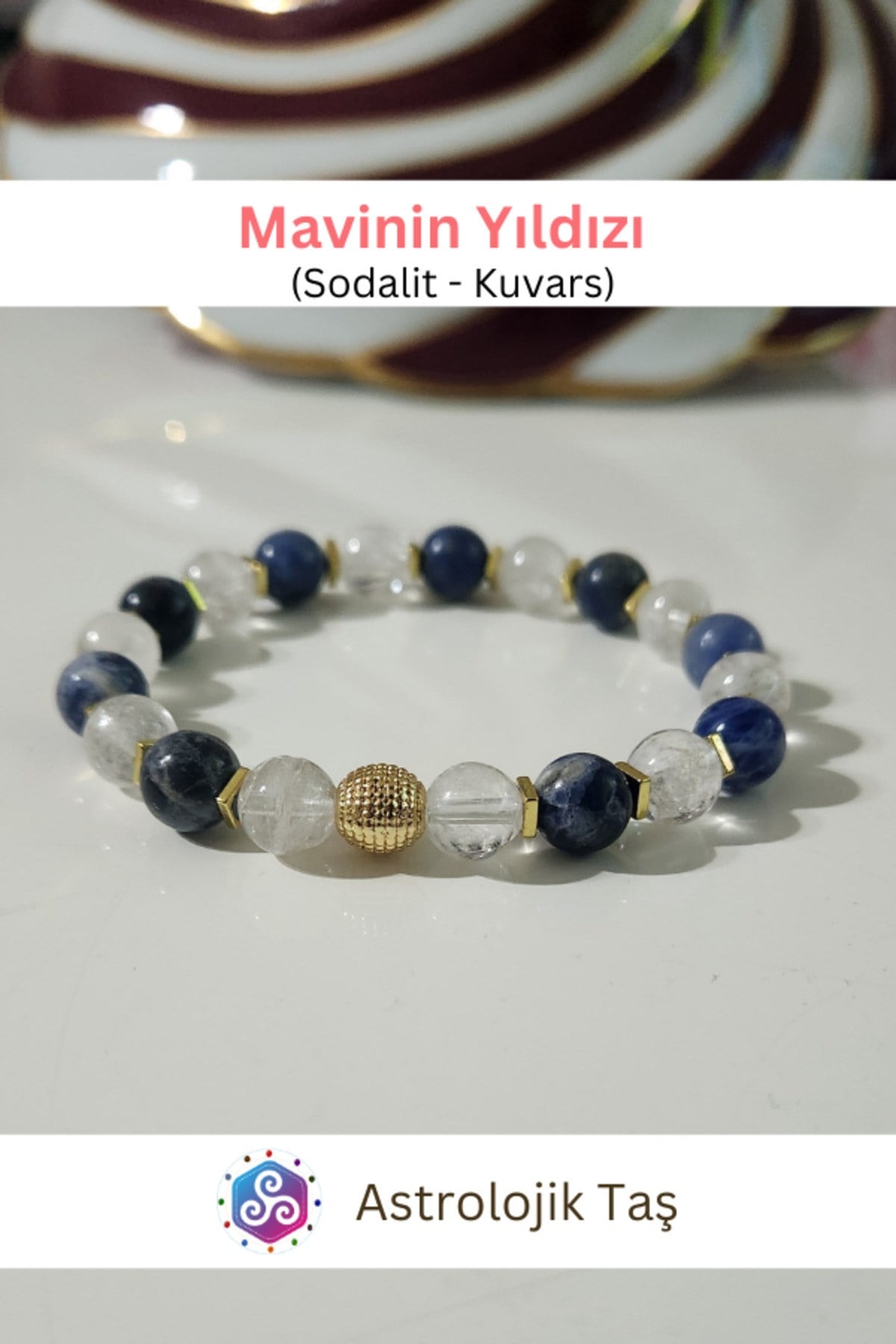 Mavinin Yıldızı (Sodalit ve Kristal Kuvars) Doğal Taş Bileklik - Sertifikalı