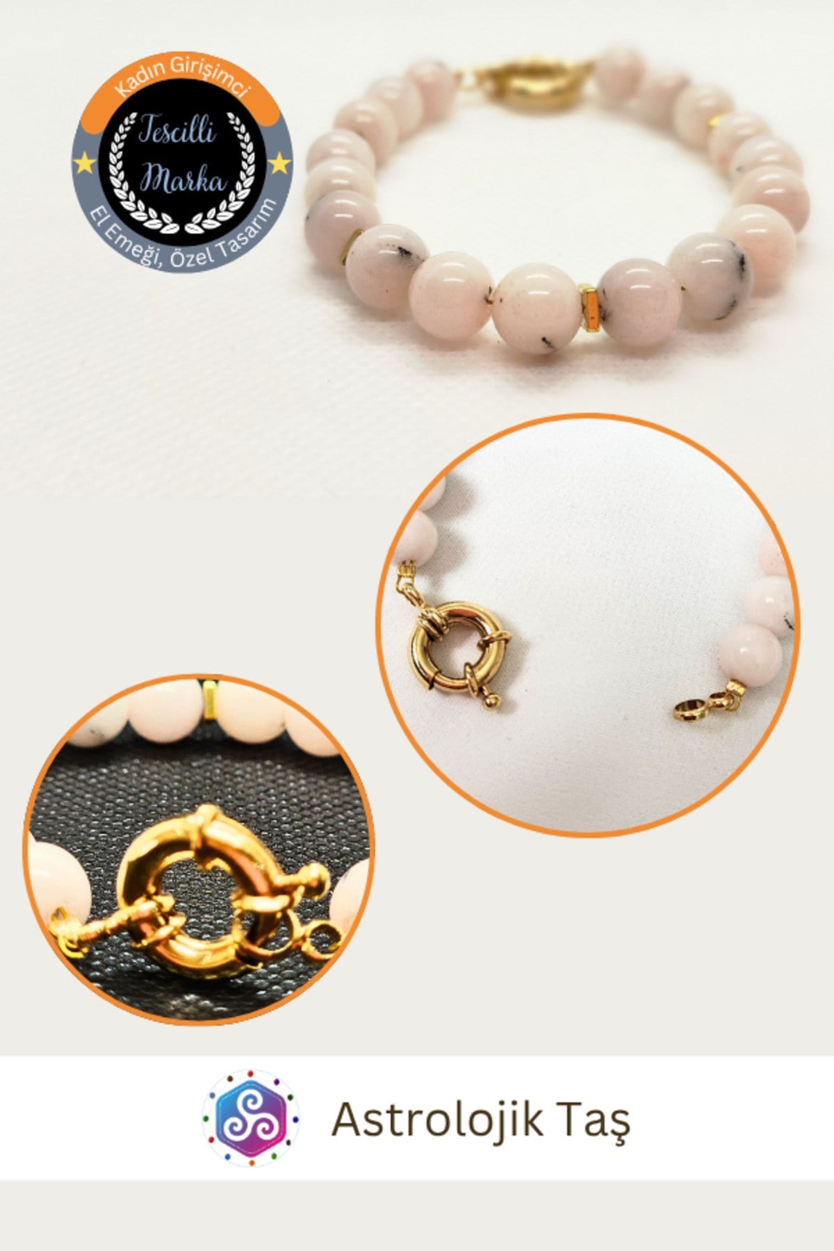 Modern Dokunuş: Pembe Opal & Denizci Kilidi Detaylı Doğal Taş Bileklik
