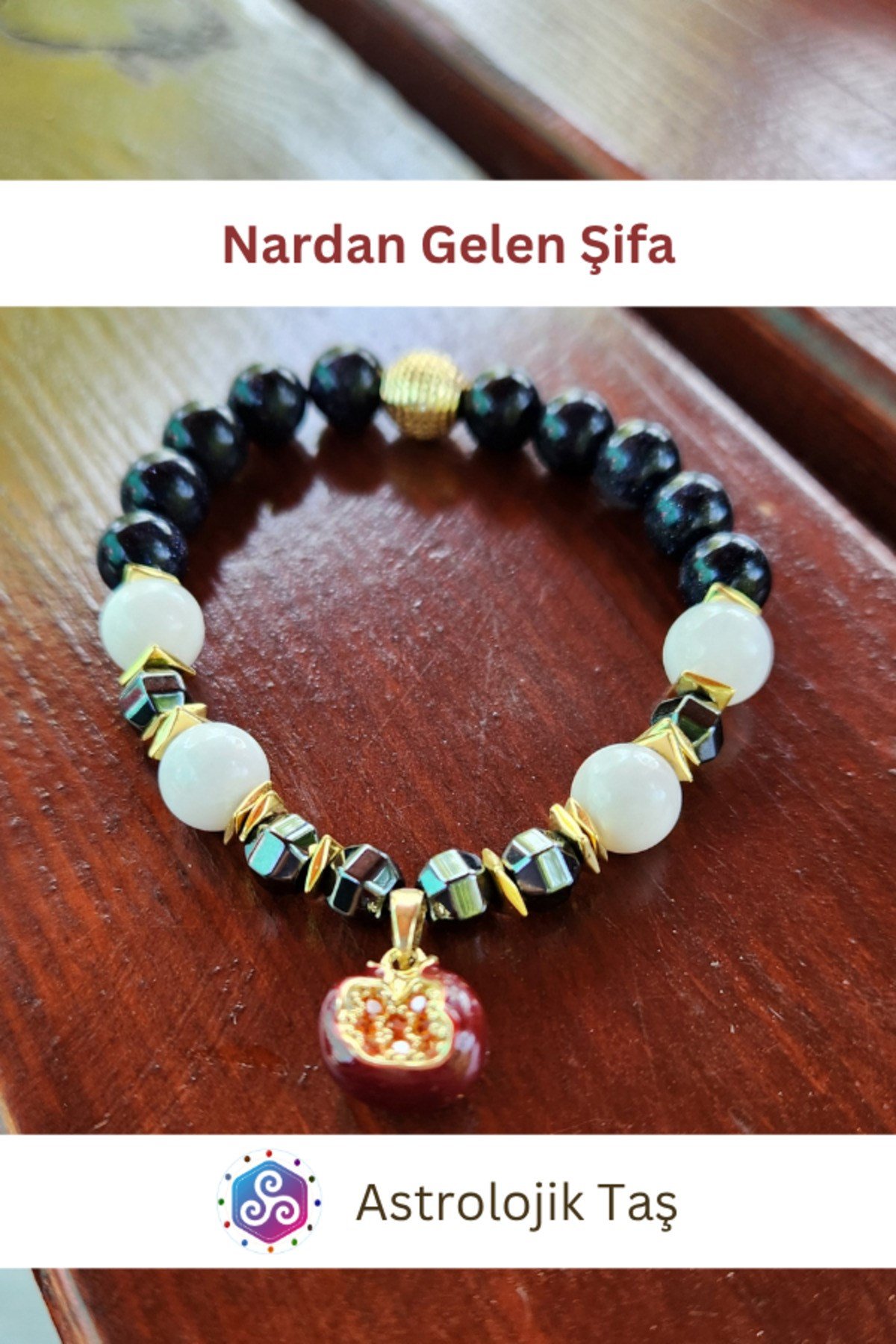 Nar’dan Gelen Şifa Doğal Taş Bileklik - Sertifikalı - Yıldız Taşı & Ay Taşı