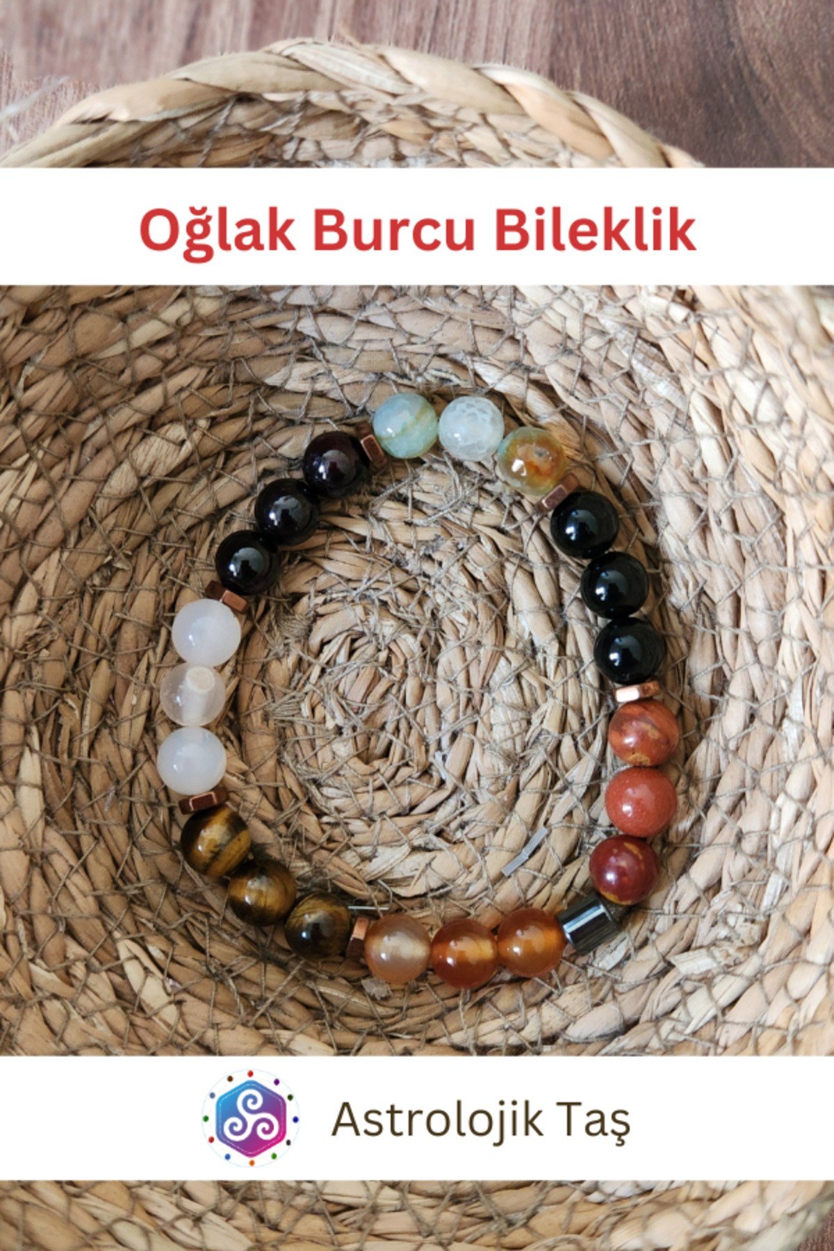 Oğlak Burcu Doğal Taş Bileklik - Sertifikalı - K. Gözü, B. Akik, T.Akik, Y.Akik, Jasper, Oniks - Lal
