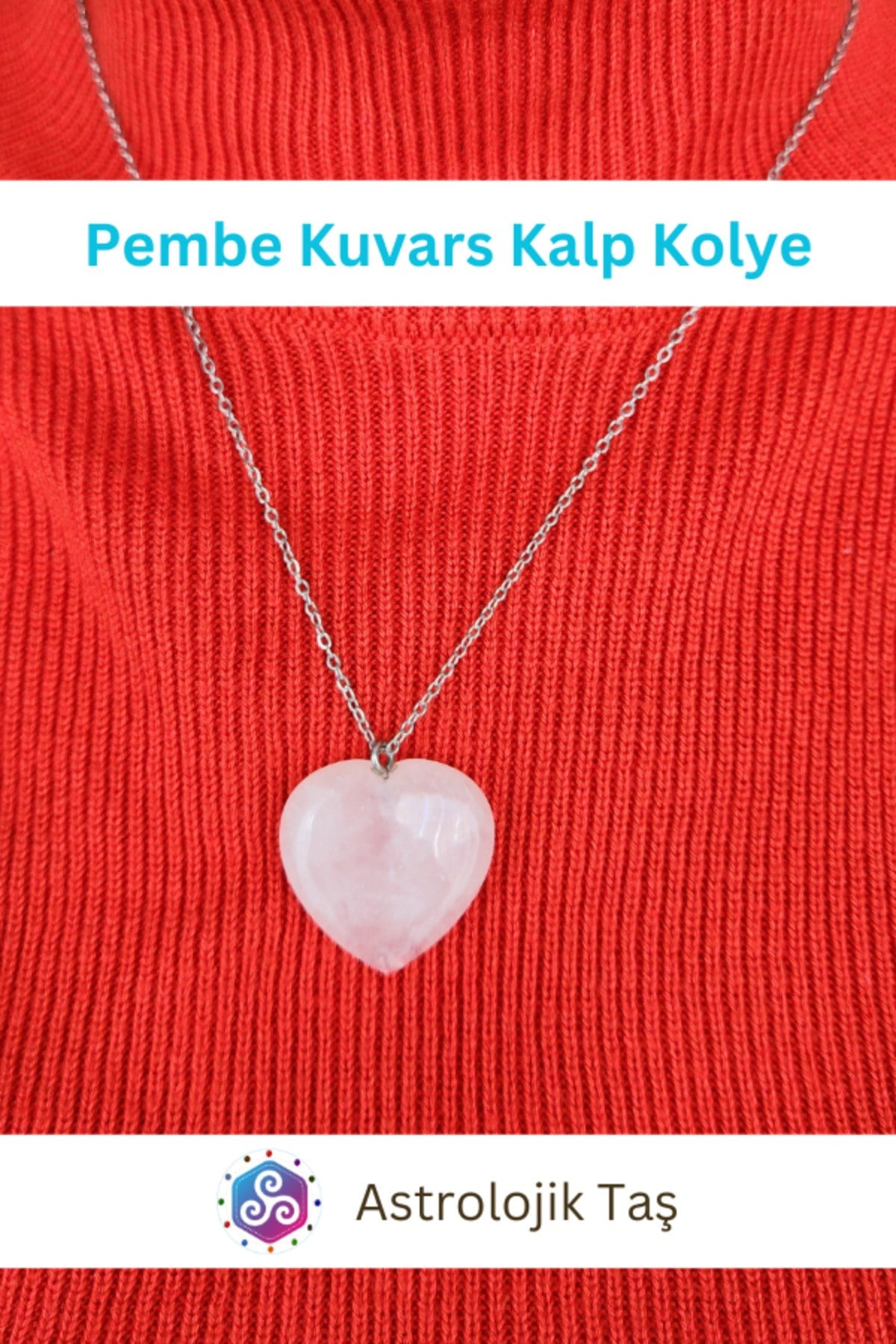 Pembe Kuvars Kalp Kolye