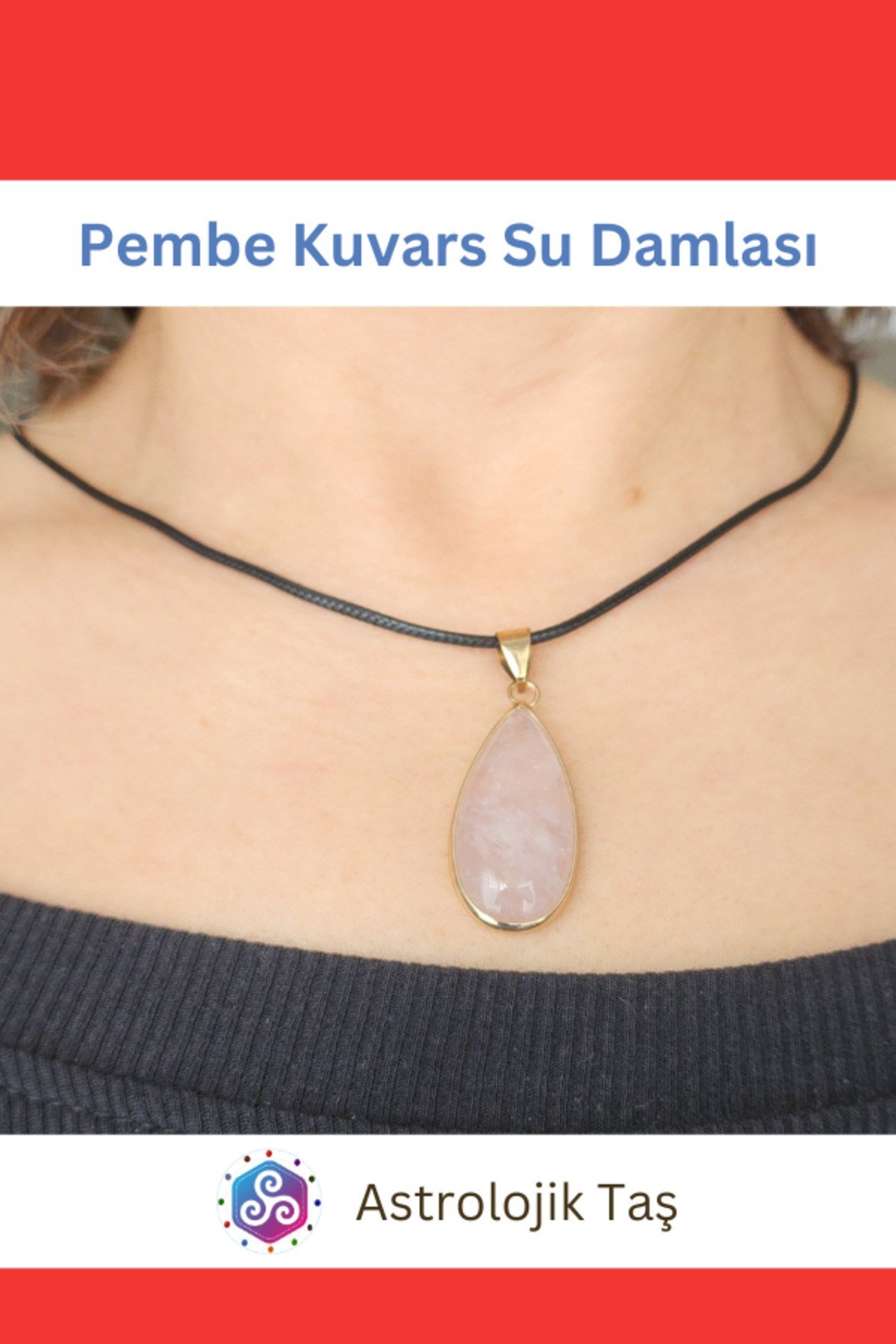 Pembe Kuvars Su Damlası Kolye