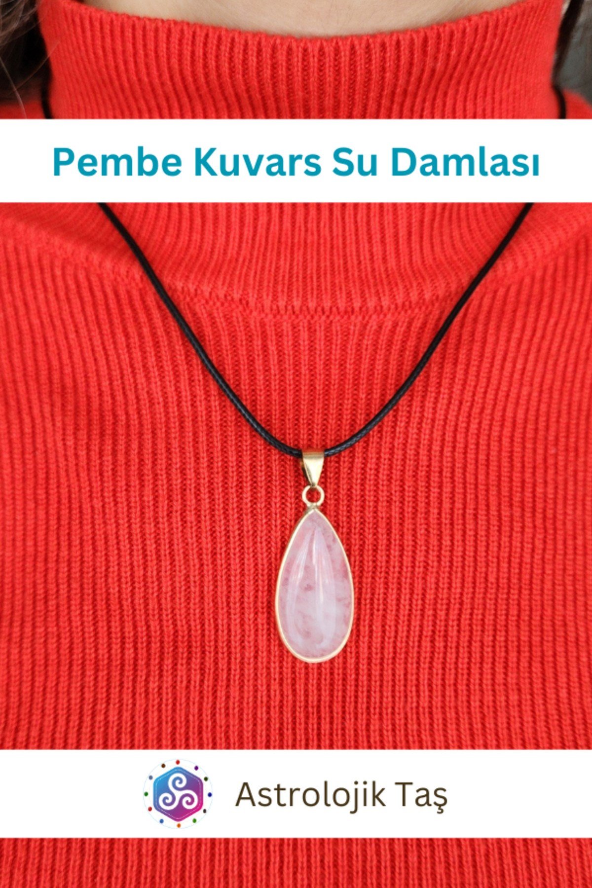 Pembe Kuvars Su Damlası Kolye