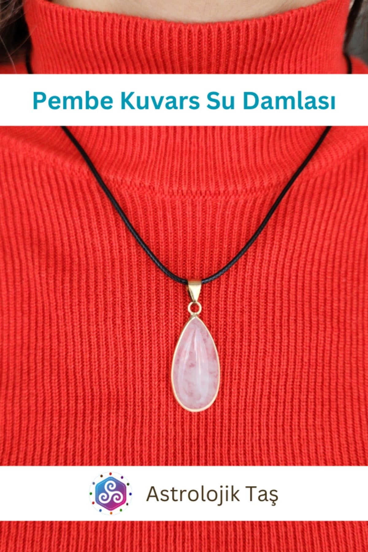 Pembe Kuvars Su Damlası Kolye