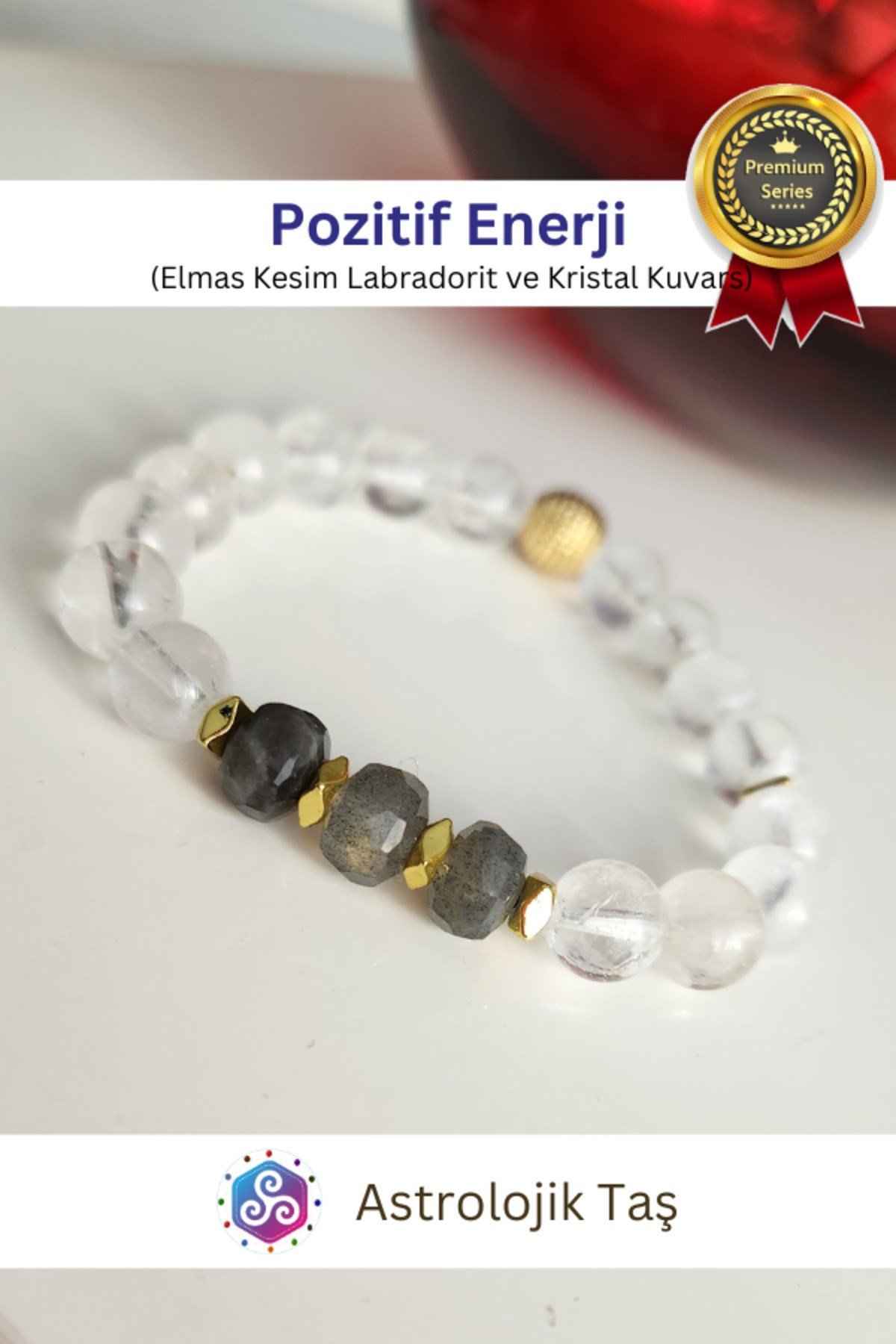 Pozitif Enerji Doğal Taş Bileklik - Sertifikalı - Labradorit & Kuvars Taşı