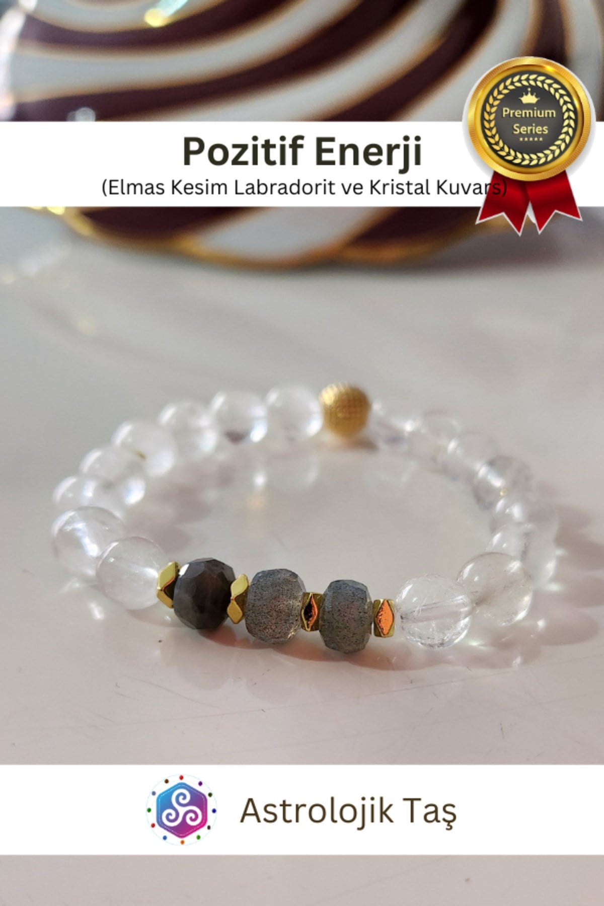 Pozitif Enerji Doğal Taş Bileklik - Sertifikalı - Labradorit & Kuvars Taşı