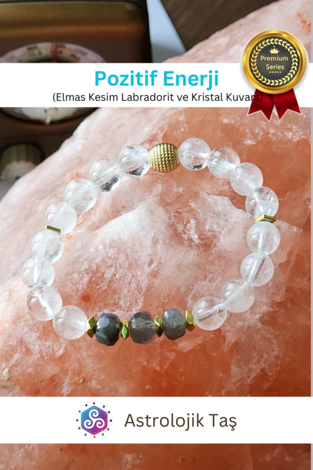 Pozitif Enerji Doğal Taş Bileklik - Sertifikalı - Labradorit & Kuvars Taşı