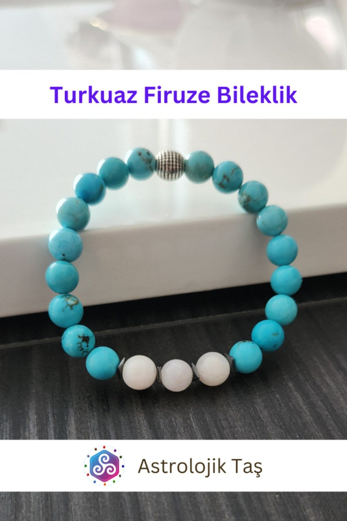 Sertifikalı Ay Taşı ve Turkuaz Firuze Doğal Taş Bileklik