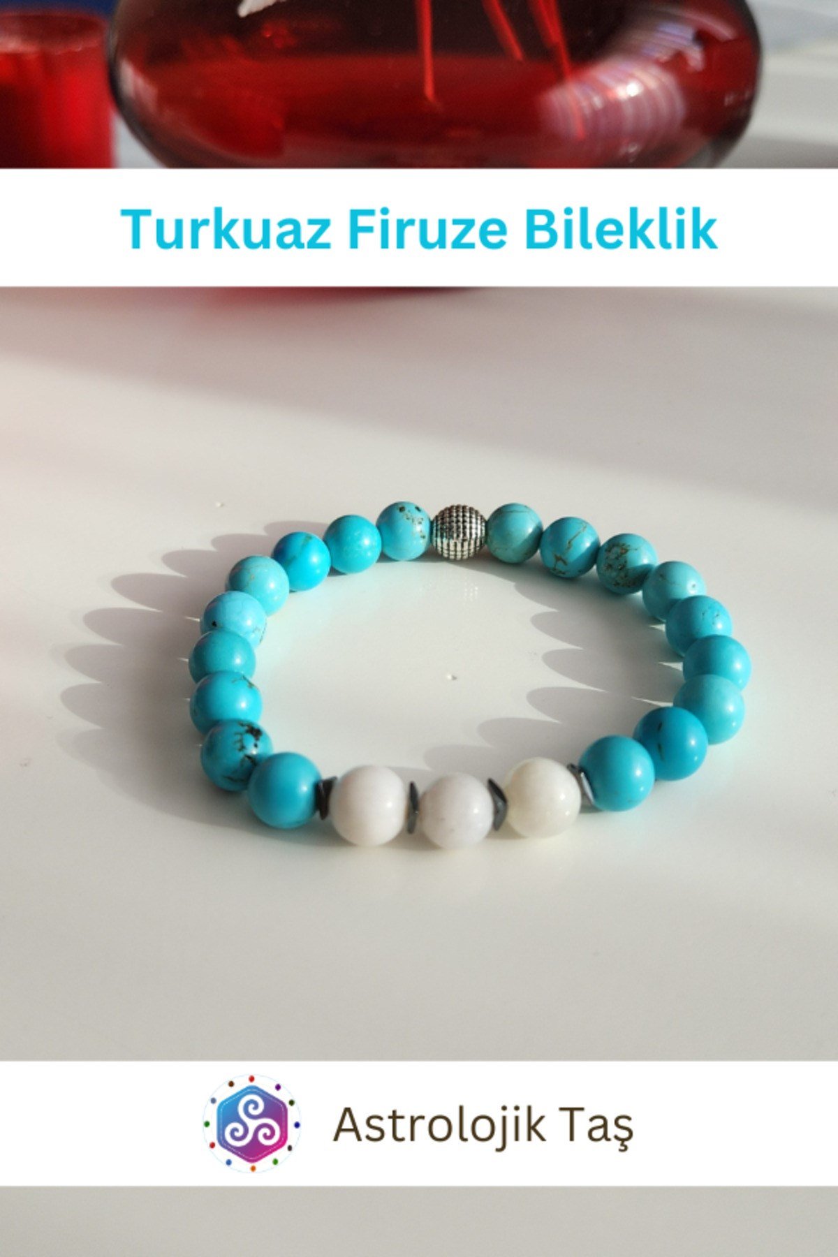 Sertifikalı Ay Taşı ve Turkuaz Firuze Doğal Taş Bileklik
