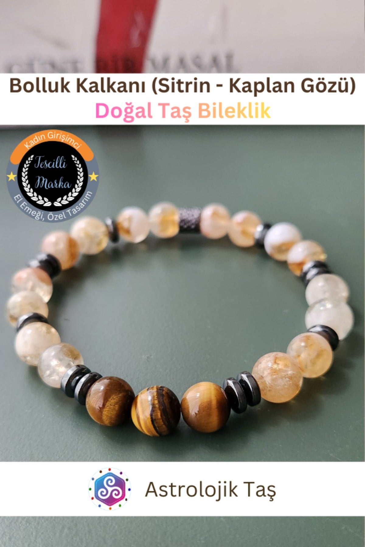 Sertifikalı Bolluk Kalkanı Sitrin – Kaplan Gözü Doğal Taş Bilekliği