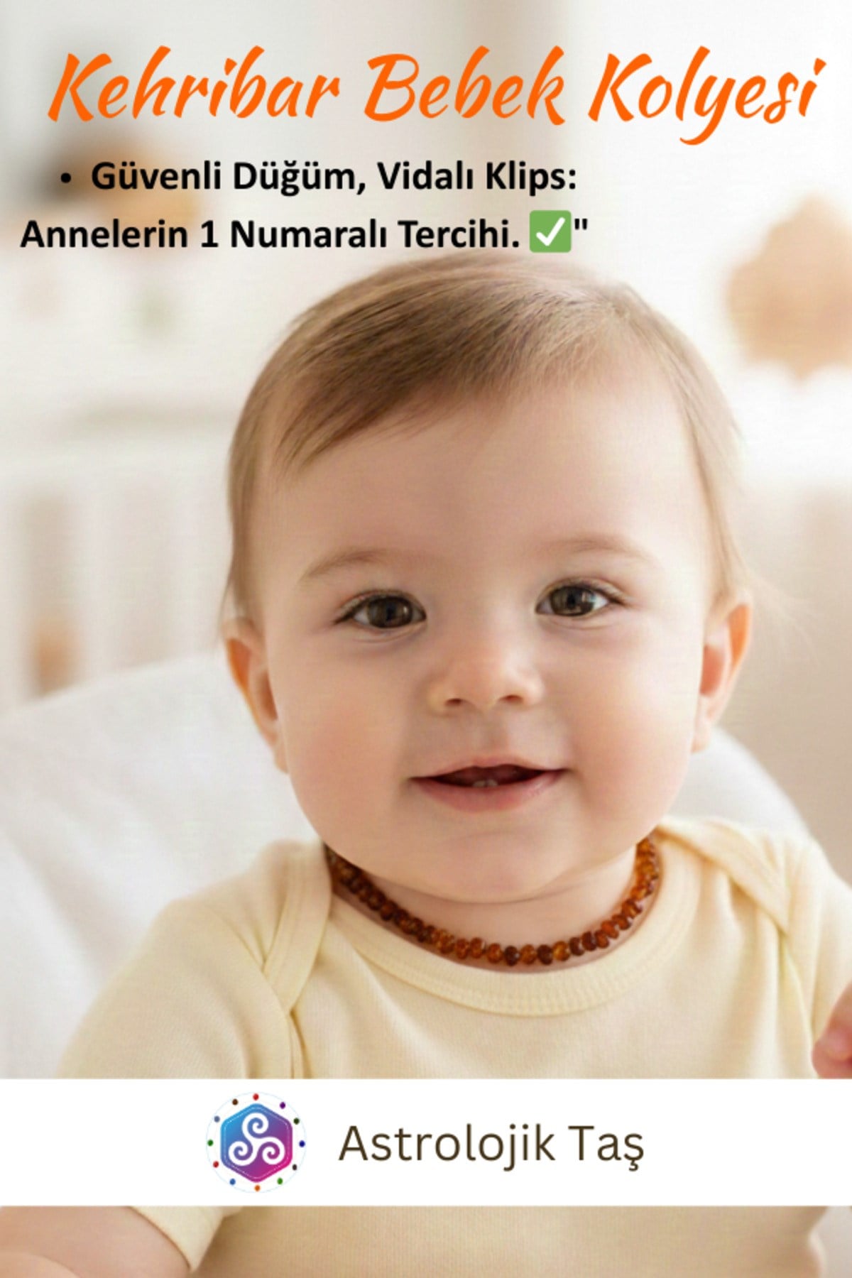 Sertifikalı Damla Kehribar Bebek Diş ve Nazar Kolyesi (Parlak Geçişli)