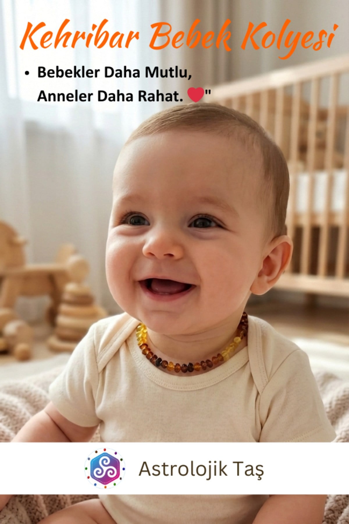 Sertifikalı Damla Kehribar Bebek Diş ve Nazar Kolyesi (Parlak Geçişli)