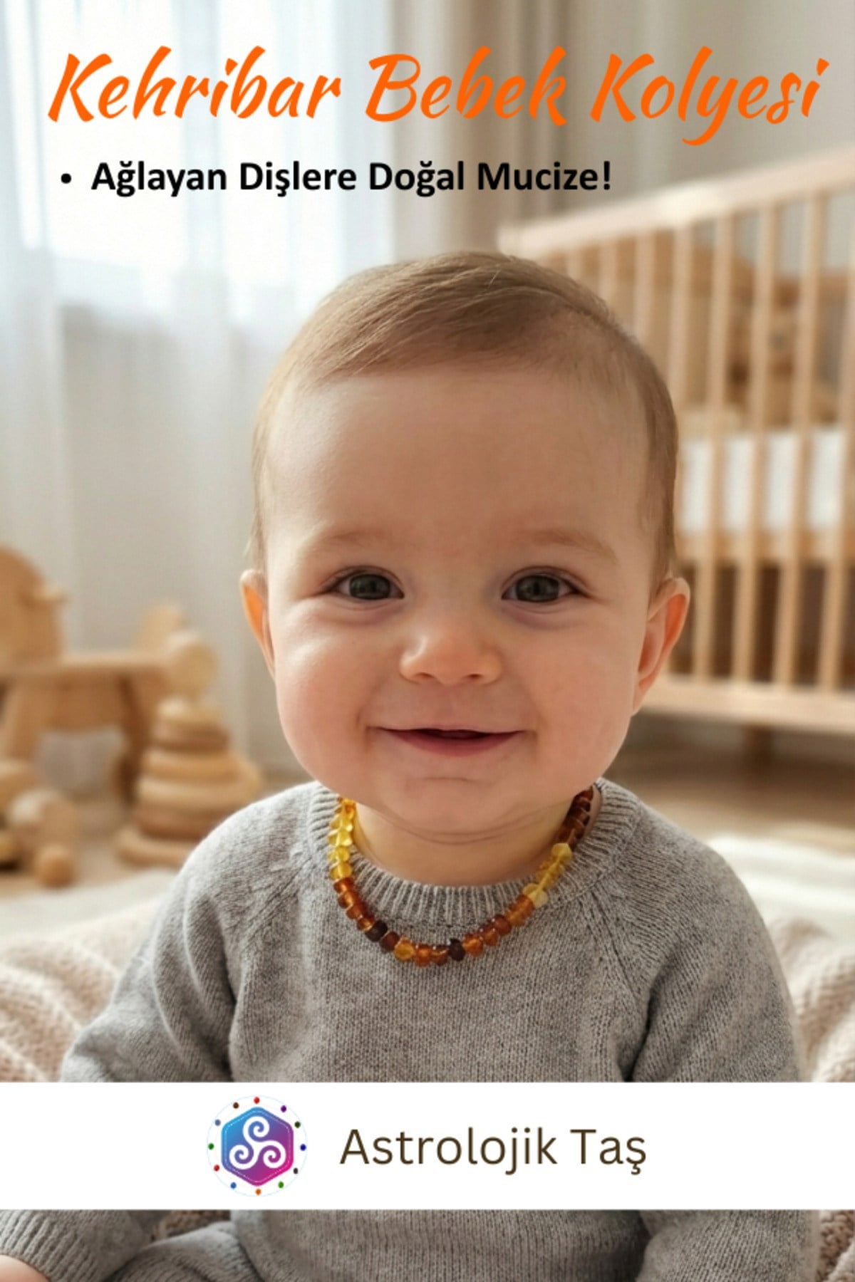 Sertifikalı Damla Kehribar Bebek Diş ve Nazar Kolyesi (Parlak Geçişli)