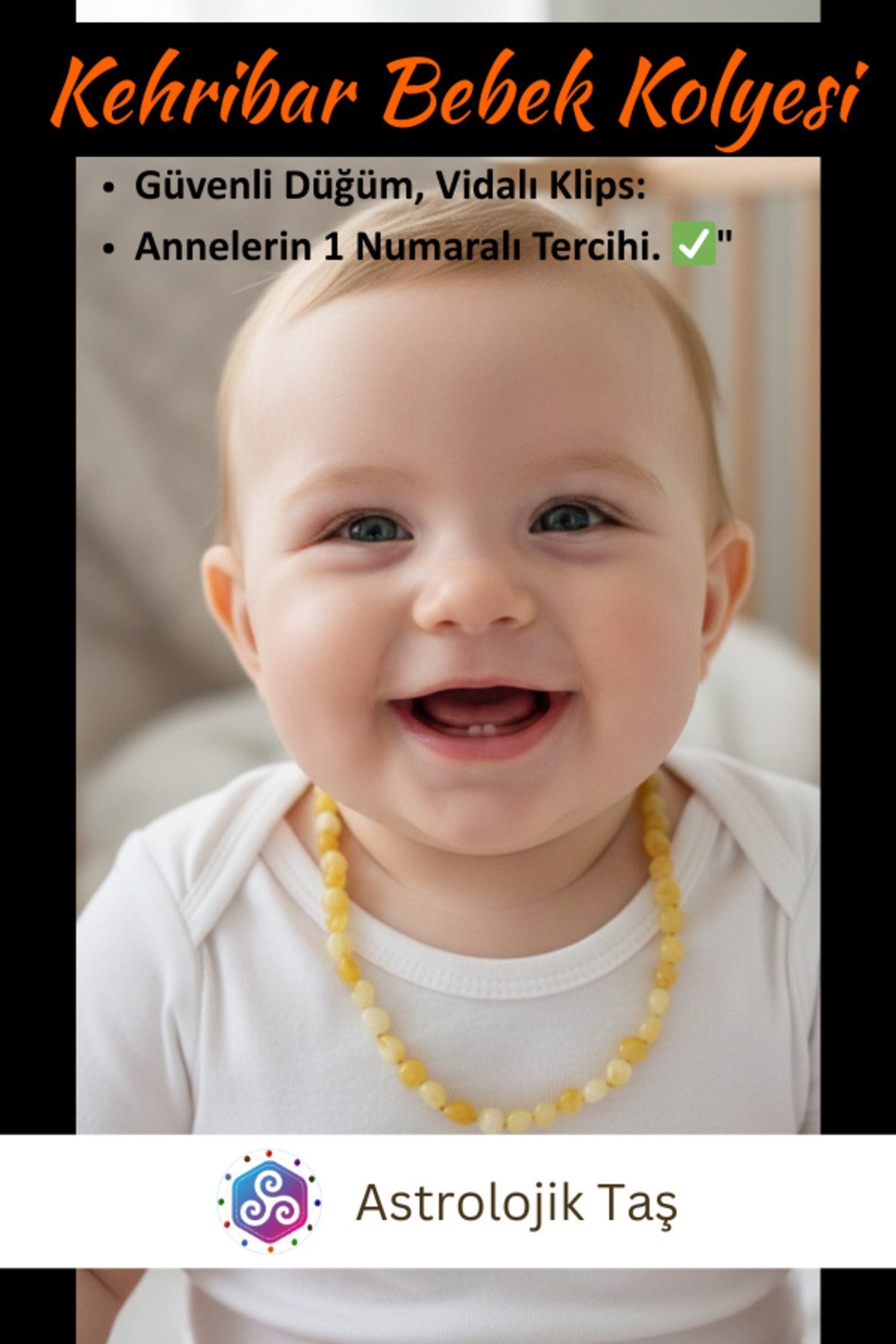 Sertifikalı Damla Kehribar Bebek Diş ve Nazar Kolyesi (Tımbıl Kesim)
