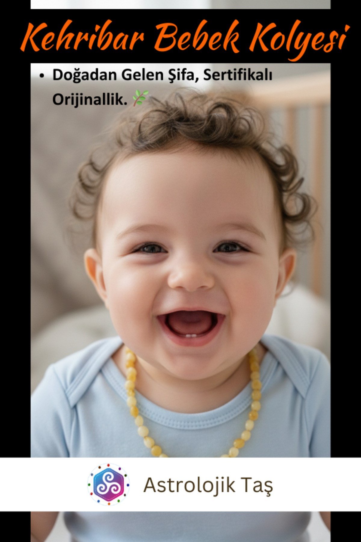 Sertifikalı Damla Kehribar Bebek Diş ve Nazar Kolyesi (Tımbıl Kesim)